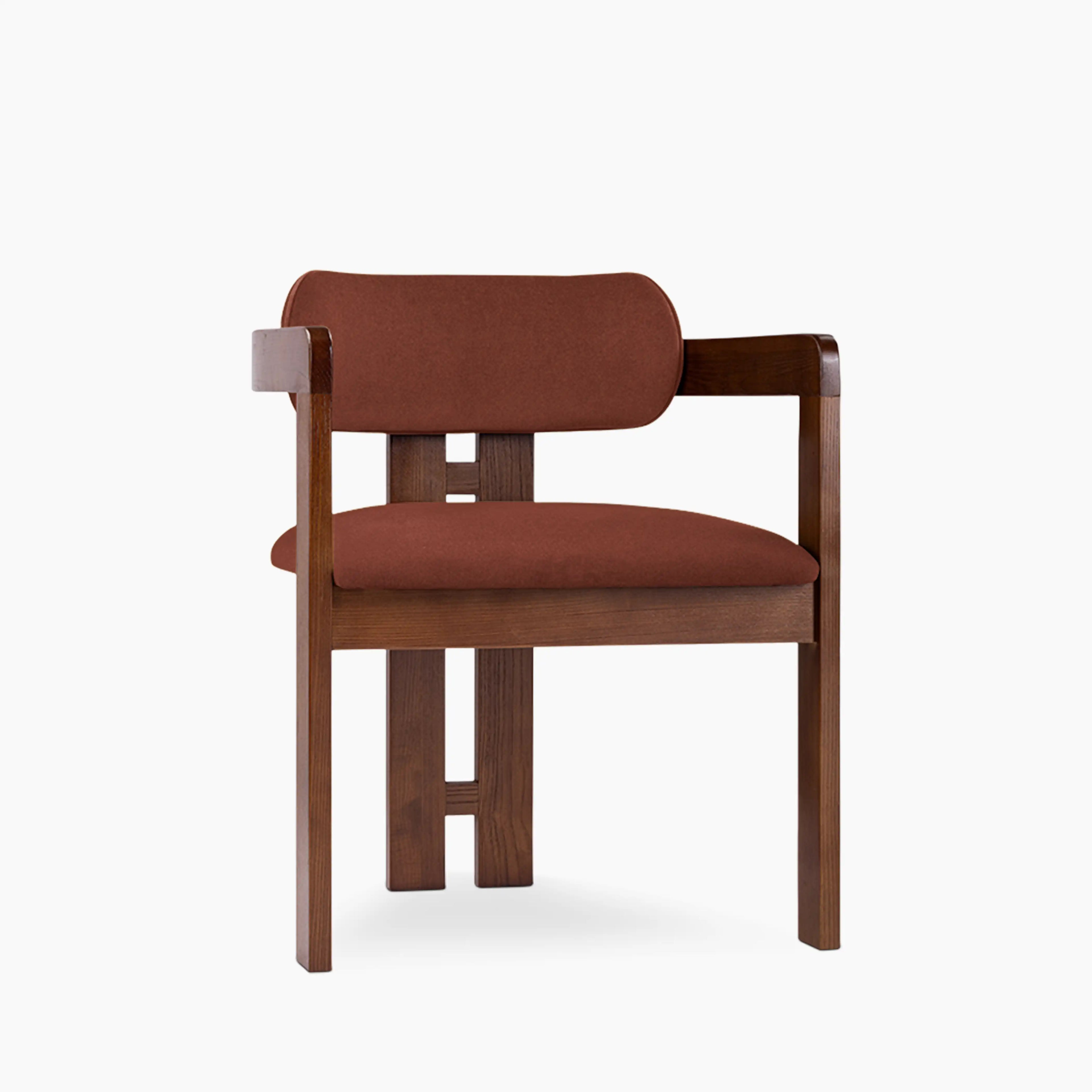 Hallie Wooden Carver Dining Chair | Rust Red Sustainable Velvet & Walnut