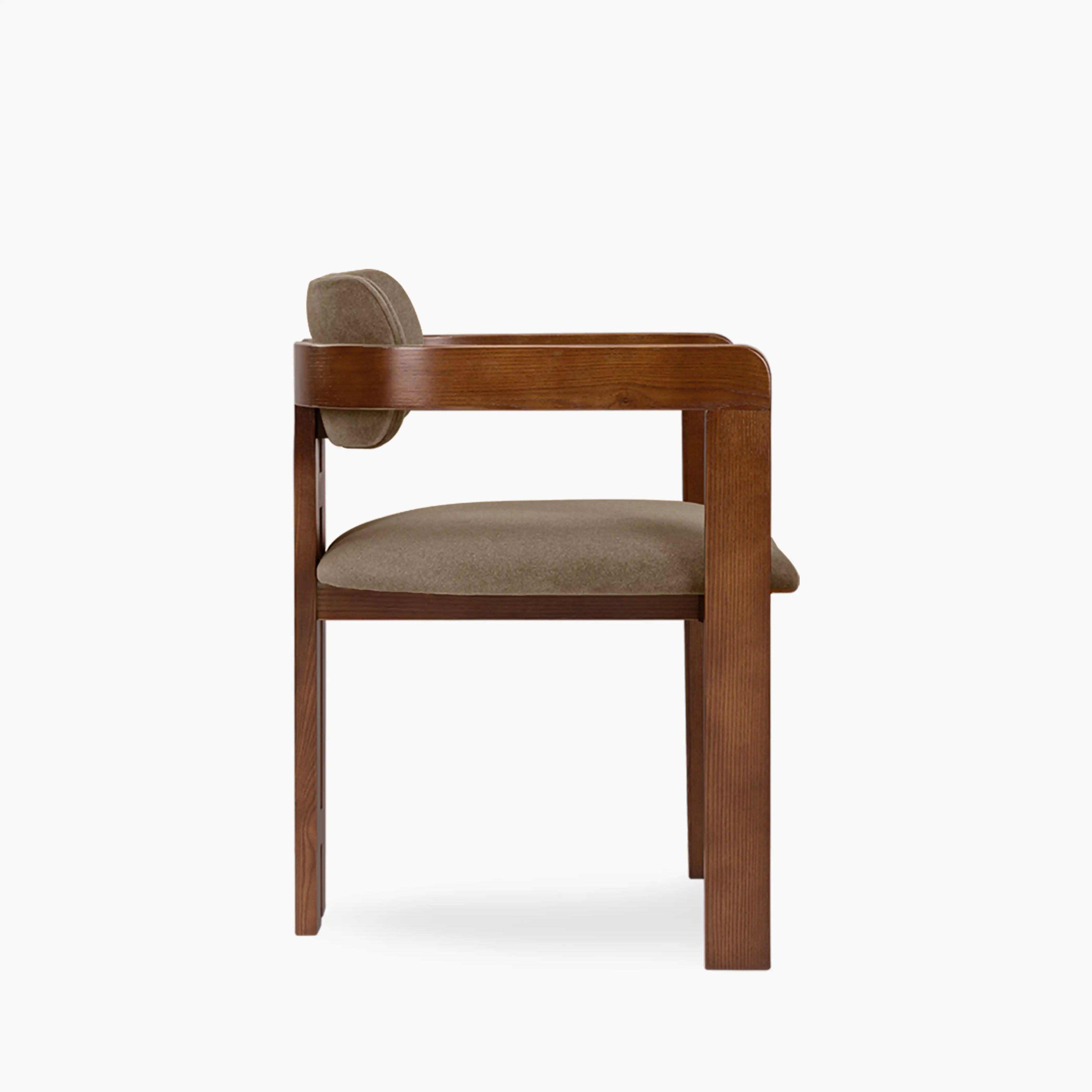 Hallie Wooden Carver Dining Chair | Truffle Brown Sustainable Mohair Velvet & Walnut
