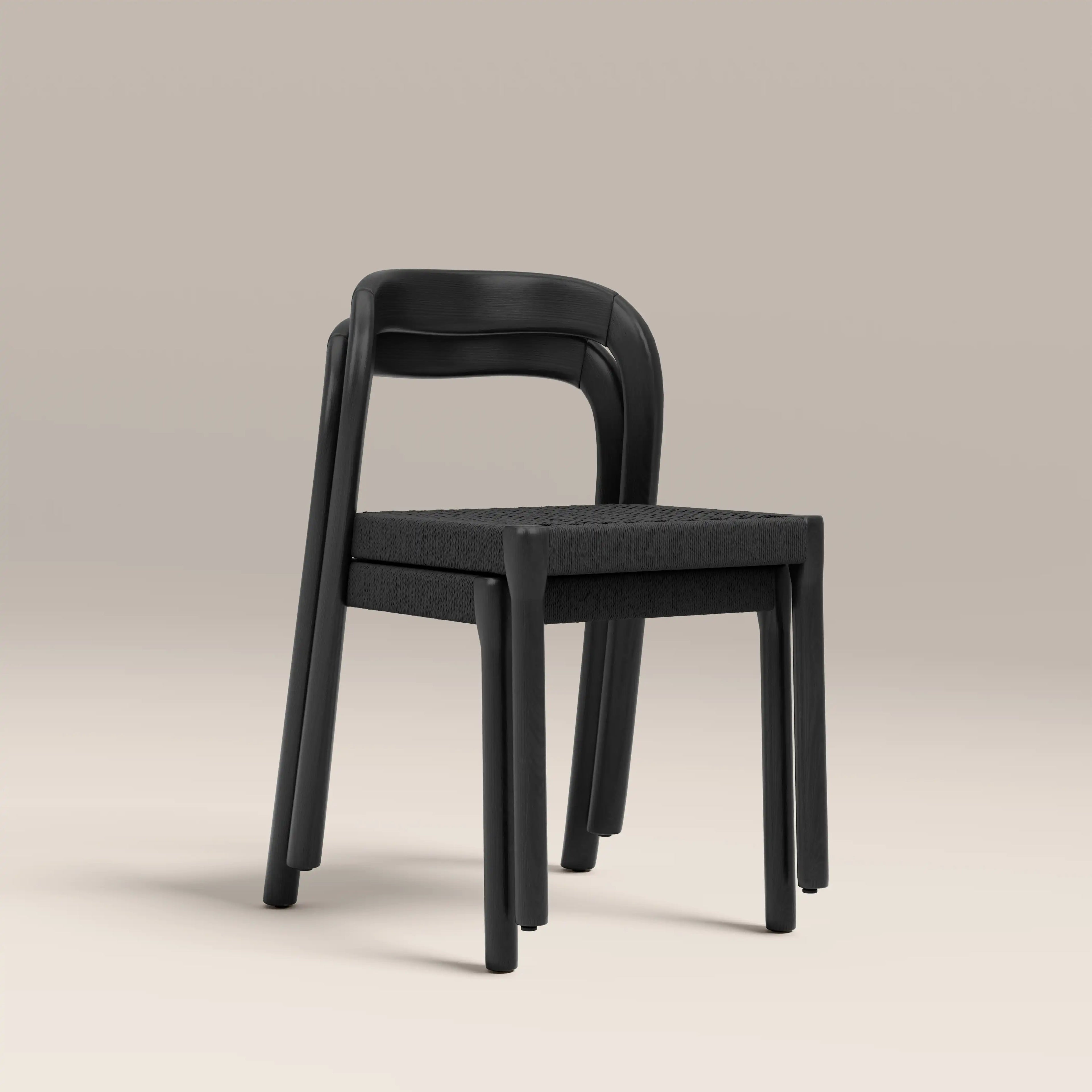 Madeleine Stackable Wooden Dining Chair | Black Weave & Black