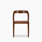 Madeleine Stackable Wooden Dining Chair | Vintage Tan Faux Leather & Walnut