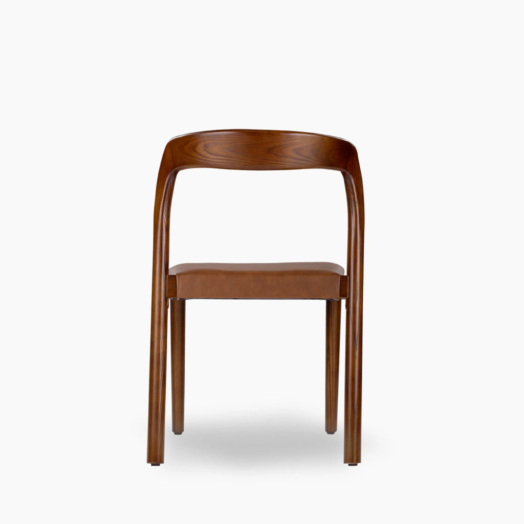 Madeleine Stackable Wooden Dining Chair | Vintage Tan Faux Leather & Walnut