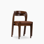 Madeleine Stackable Wooden Dining Chair | Vintage Tan Faux Leather & Walnut