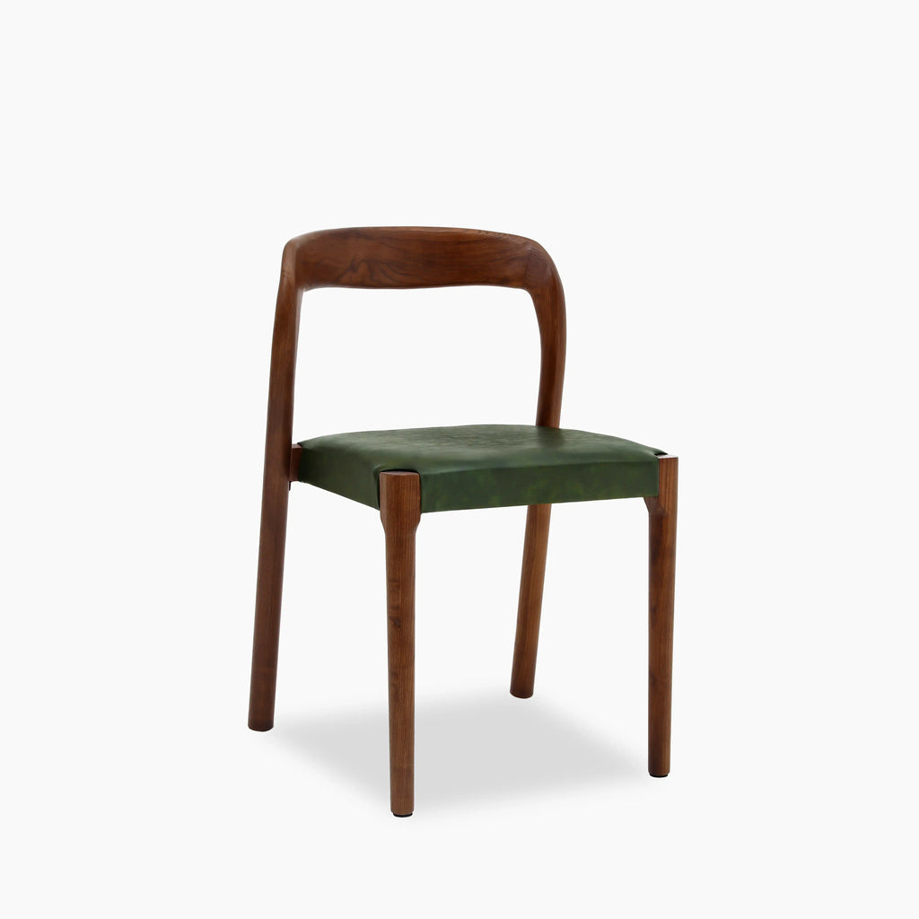 Madeleine Stackable Wooden Dining Chair | Vintage Green Faux Leather & Walnut