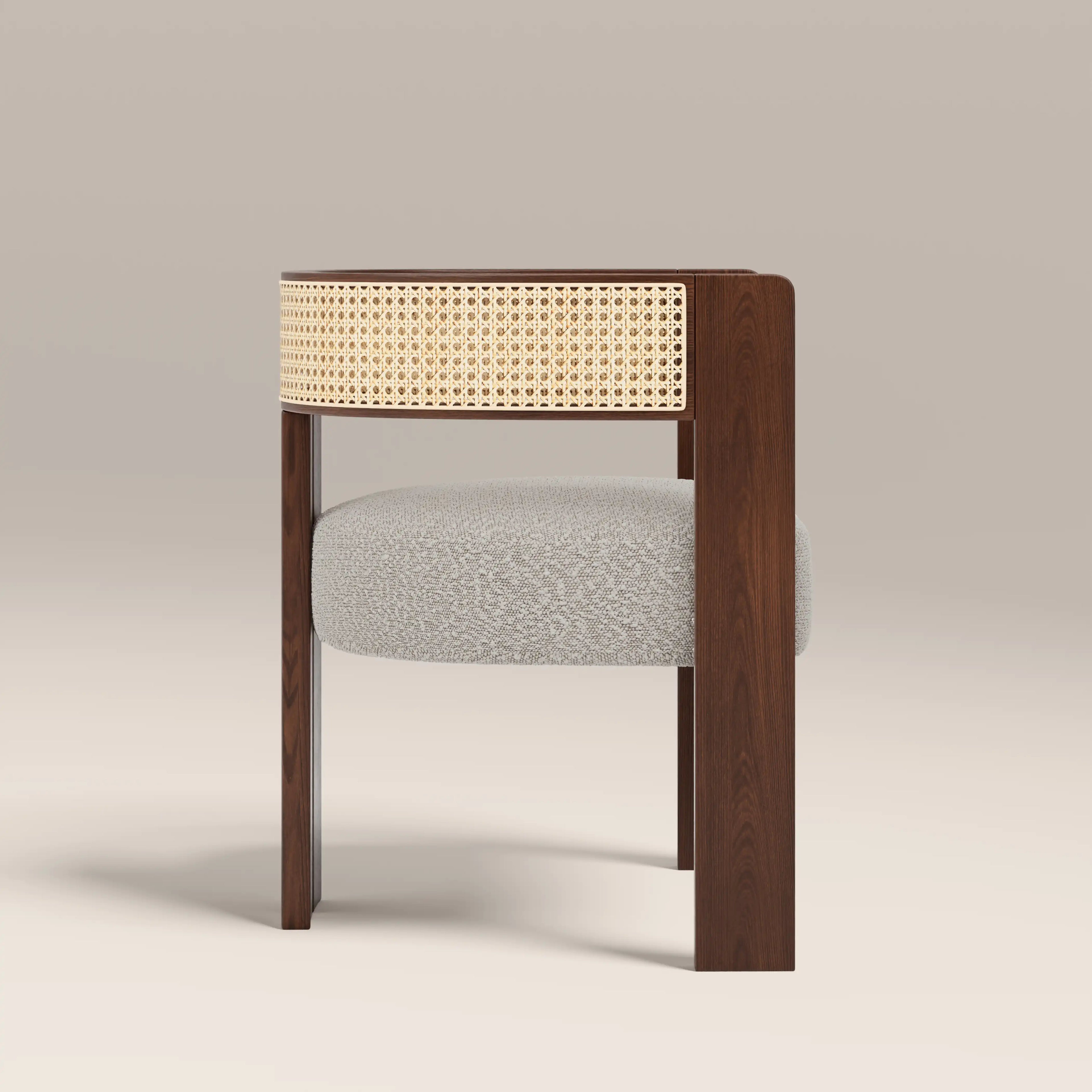 Clifton Wooden Carver Dining Chair | Speckled Stone Sustainable Boucle & Walnut