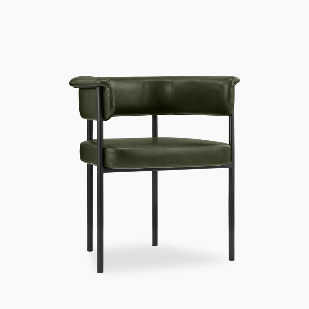 Roane Carver Dining Chair | Vintage Green Faux Leather & Black