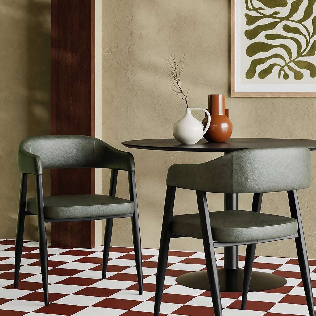 Presley Carver Dining Chair | Vintage Green Faux Leather & Black