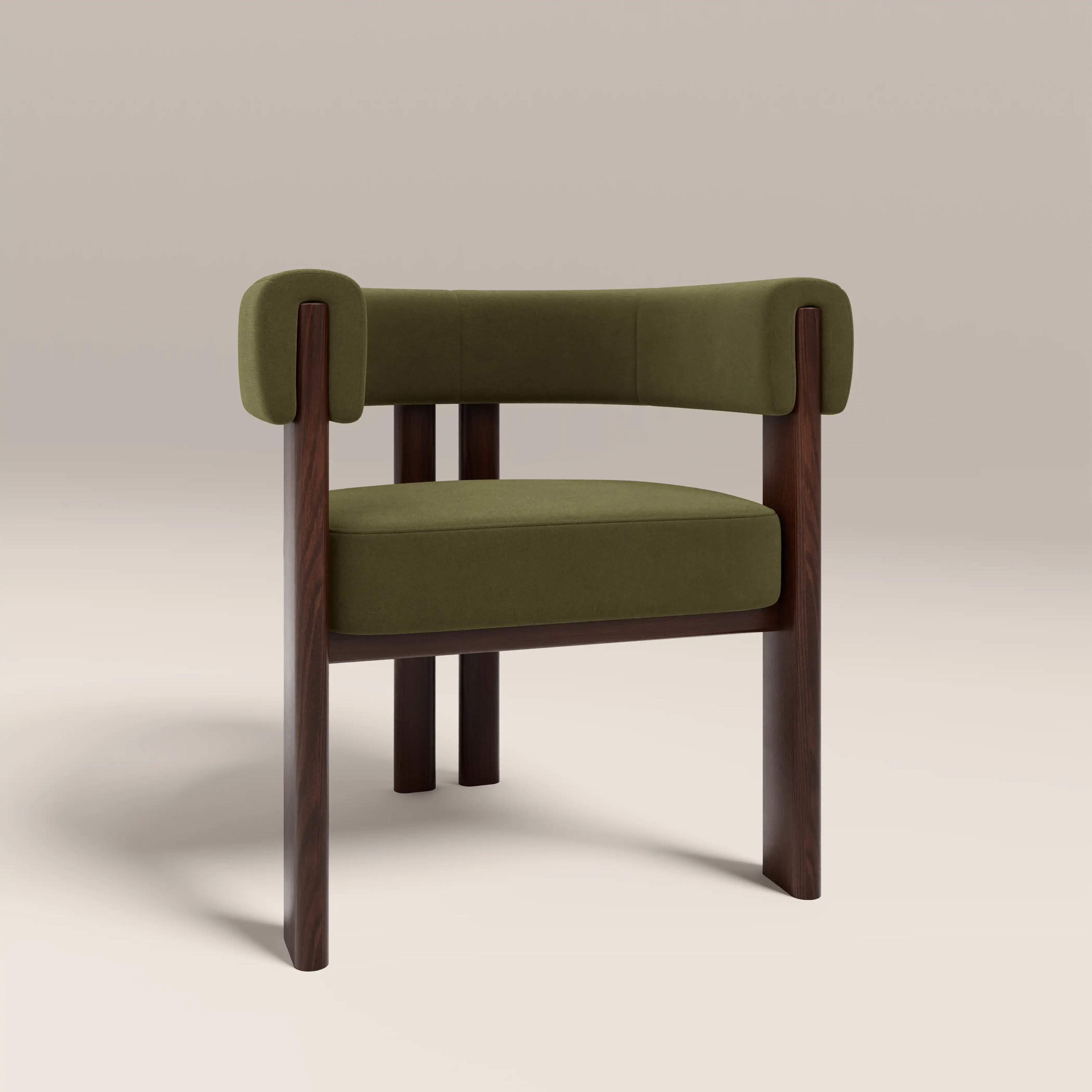 Cassius Carver Dining Chair | Moss Green Sustainable Mohair Velvet & Walnut