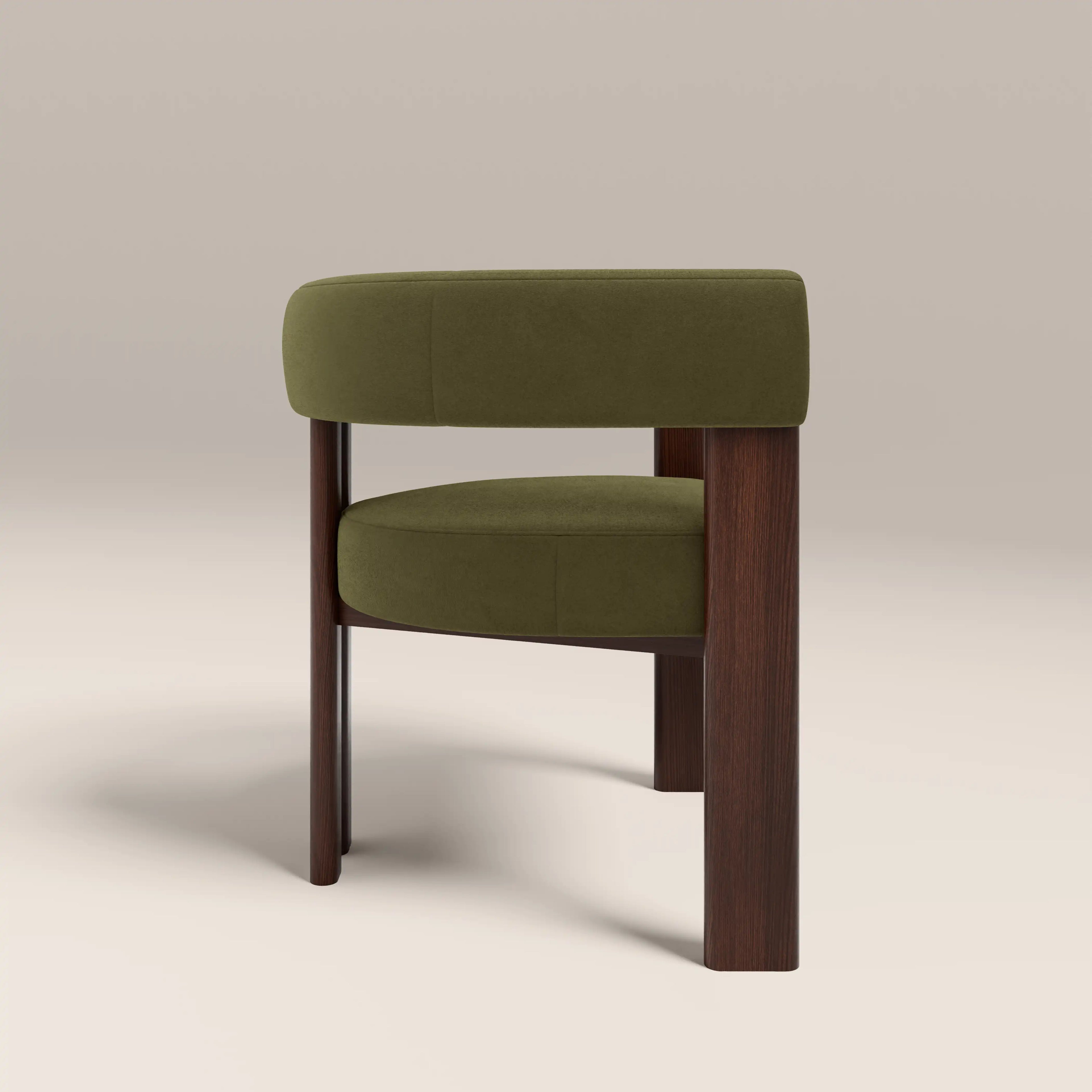 Cassius Carver Dining Chair | Moss Green Sustainable Mohair Velvet & Walnut