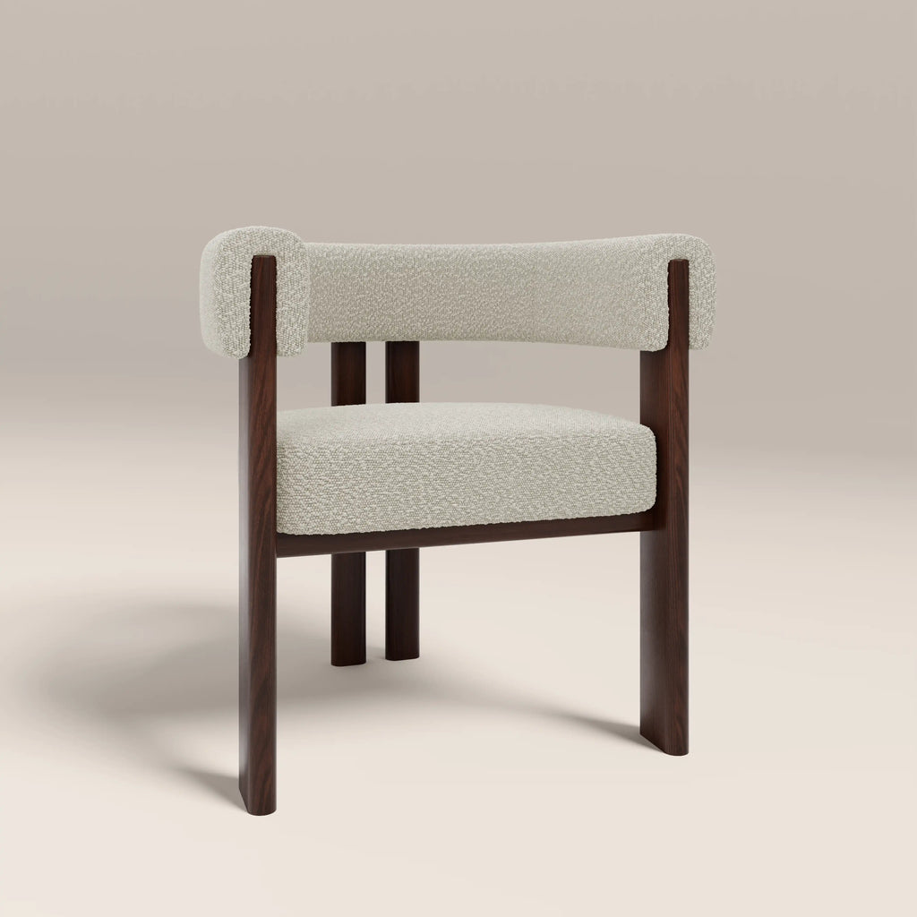 Cassius Carver Dining Chair | Speckled Stone Sustainable Boucle & Walnut