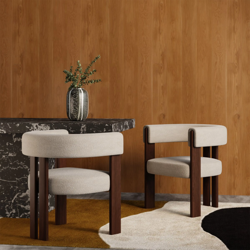 Cassius Carver Dining Chair | Speckled Stone Sustainable Boucle & Walnut