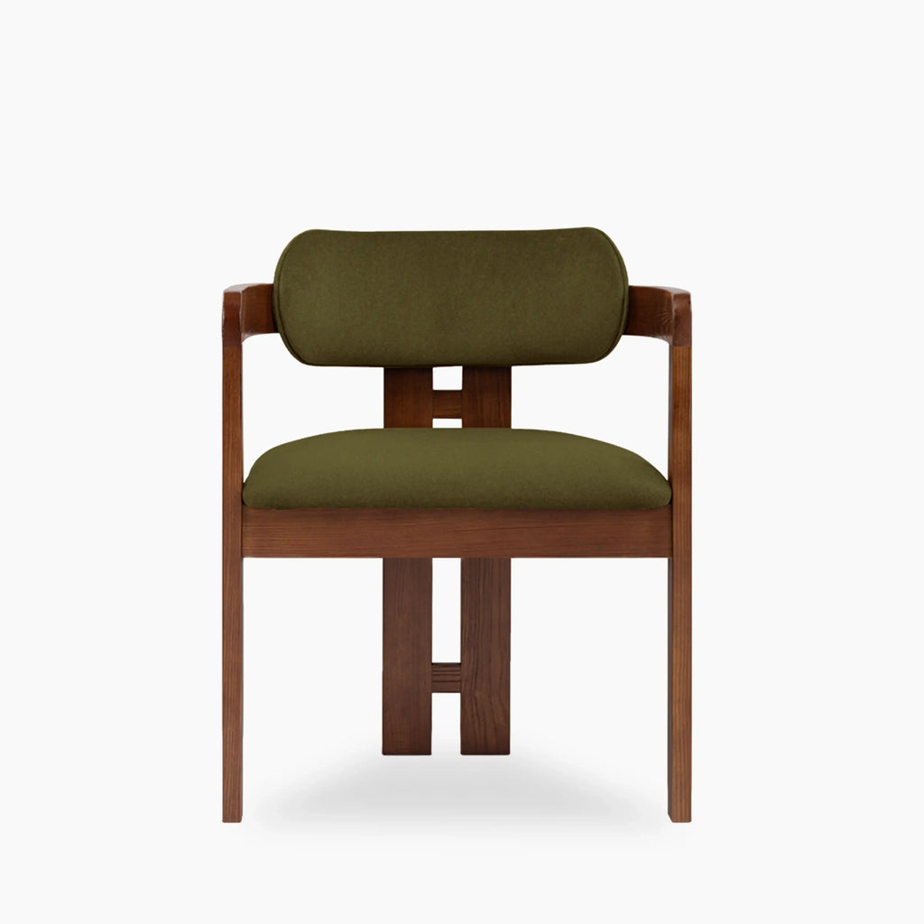Hallie Wooden Carver Dining Chair | Moss Green Sustainable Mohair Velvet & Walnut