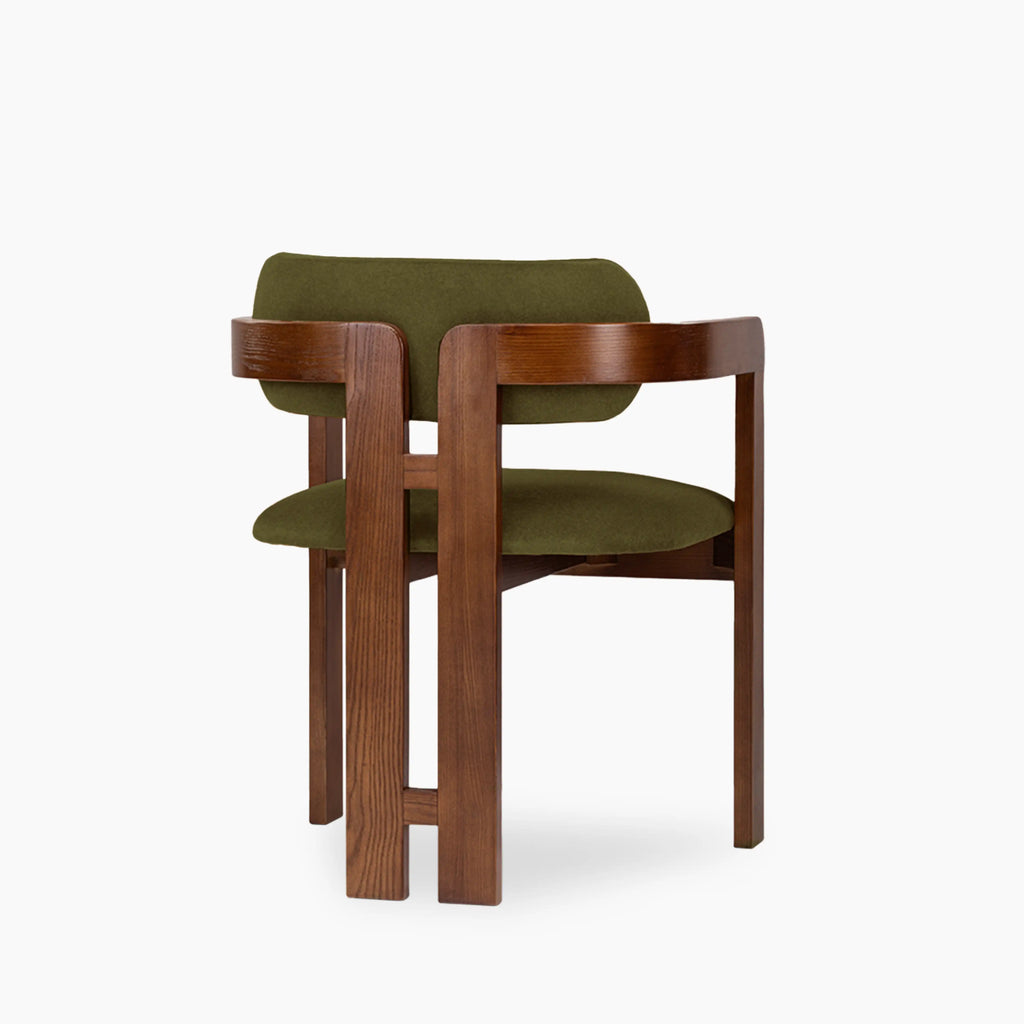 Hallie Wooden Carver Dining Chair | Moss Green Sustainable Mohair Velvet & Walnut