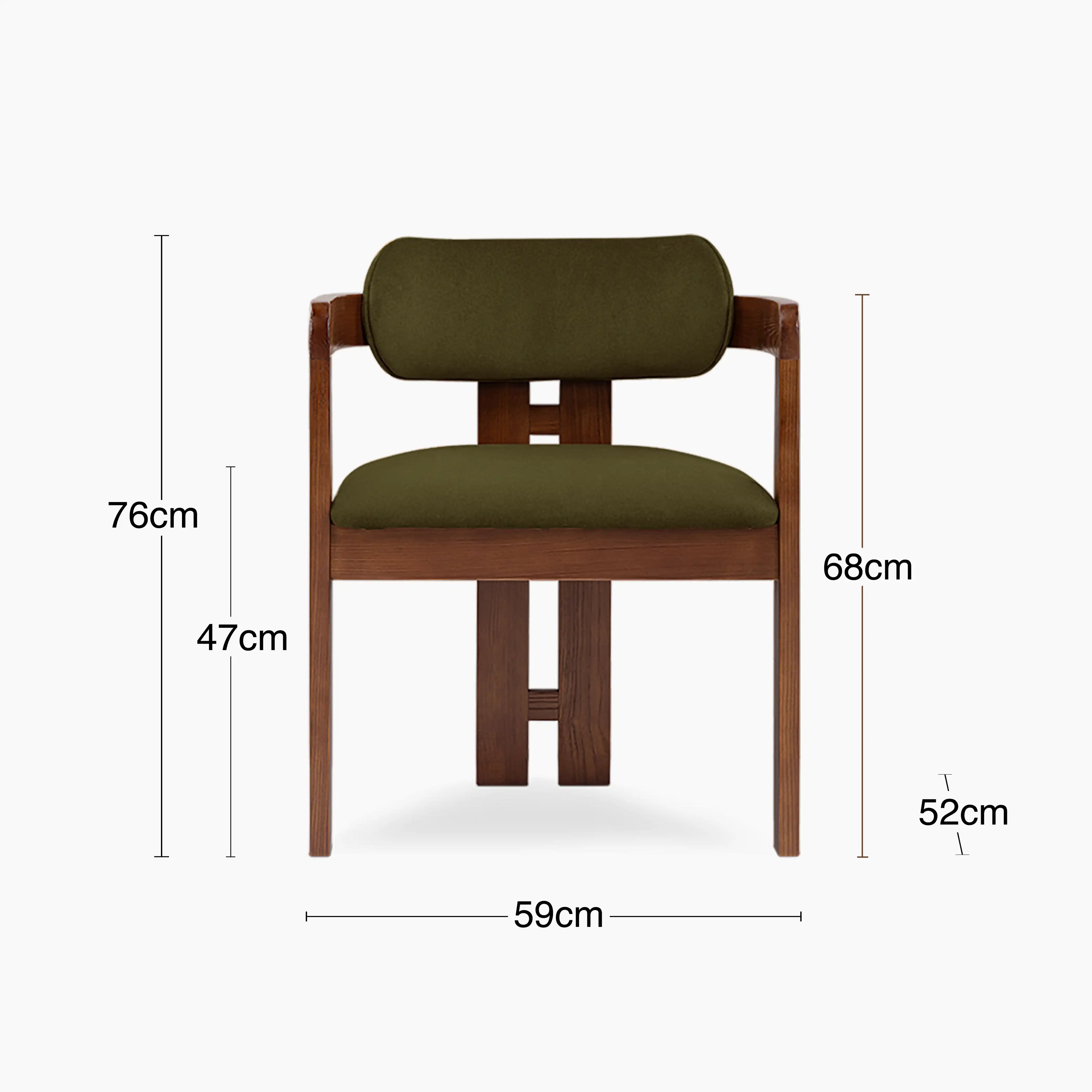 Hallie Wooden Carver Dining Chair | Moss Green Sustainable Mohair Velvet & Walnut