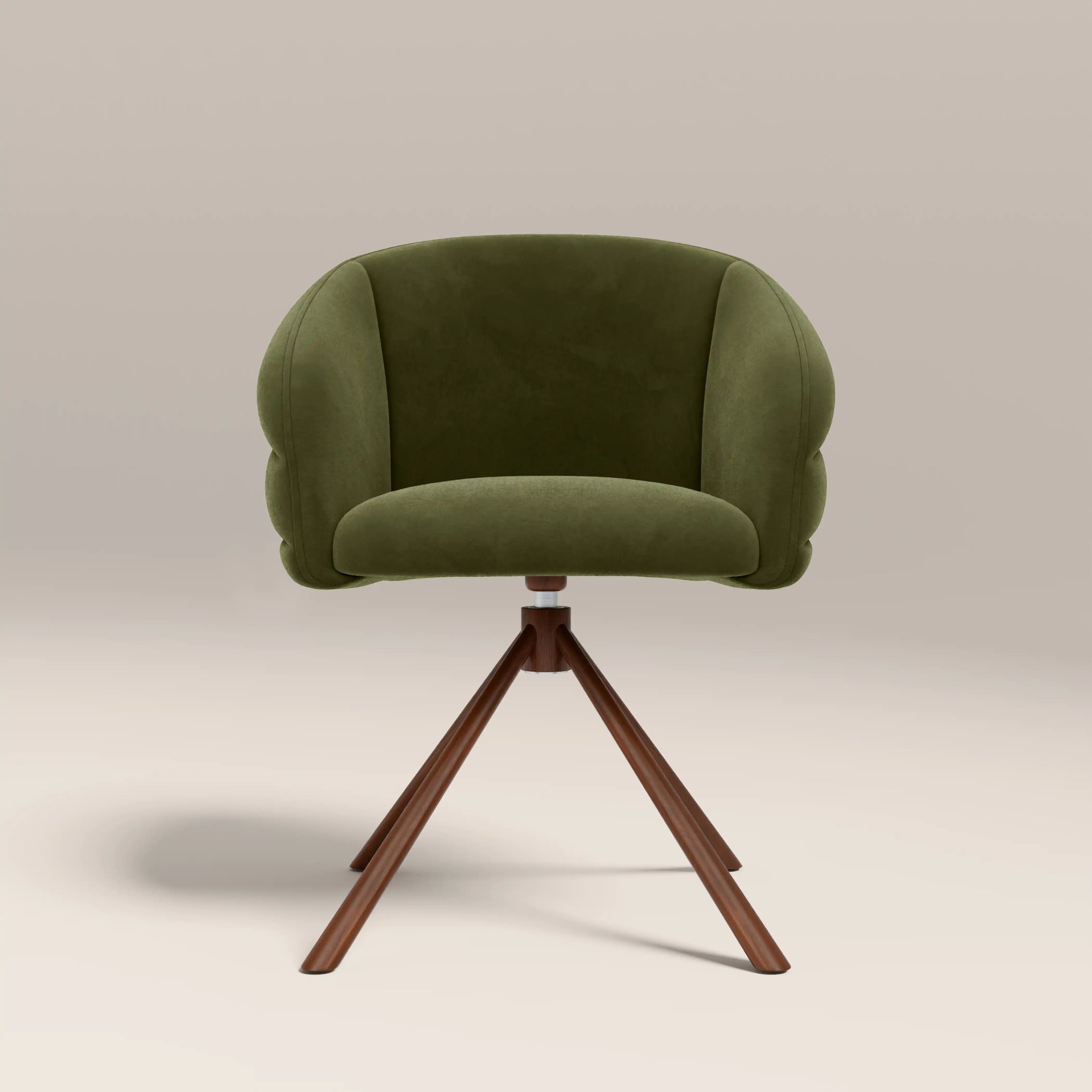 Frankie Swivel Carver Dining Chair | Olive Green Sustainable Velvet & Walnut