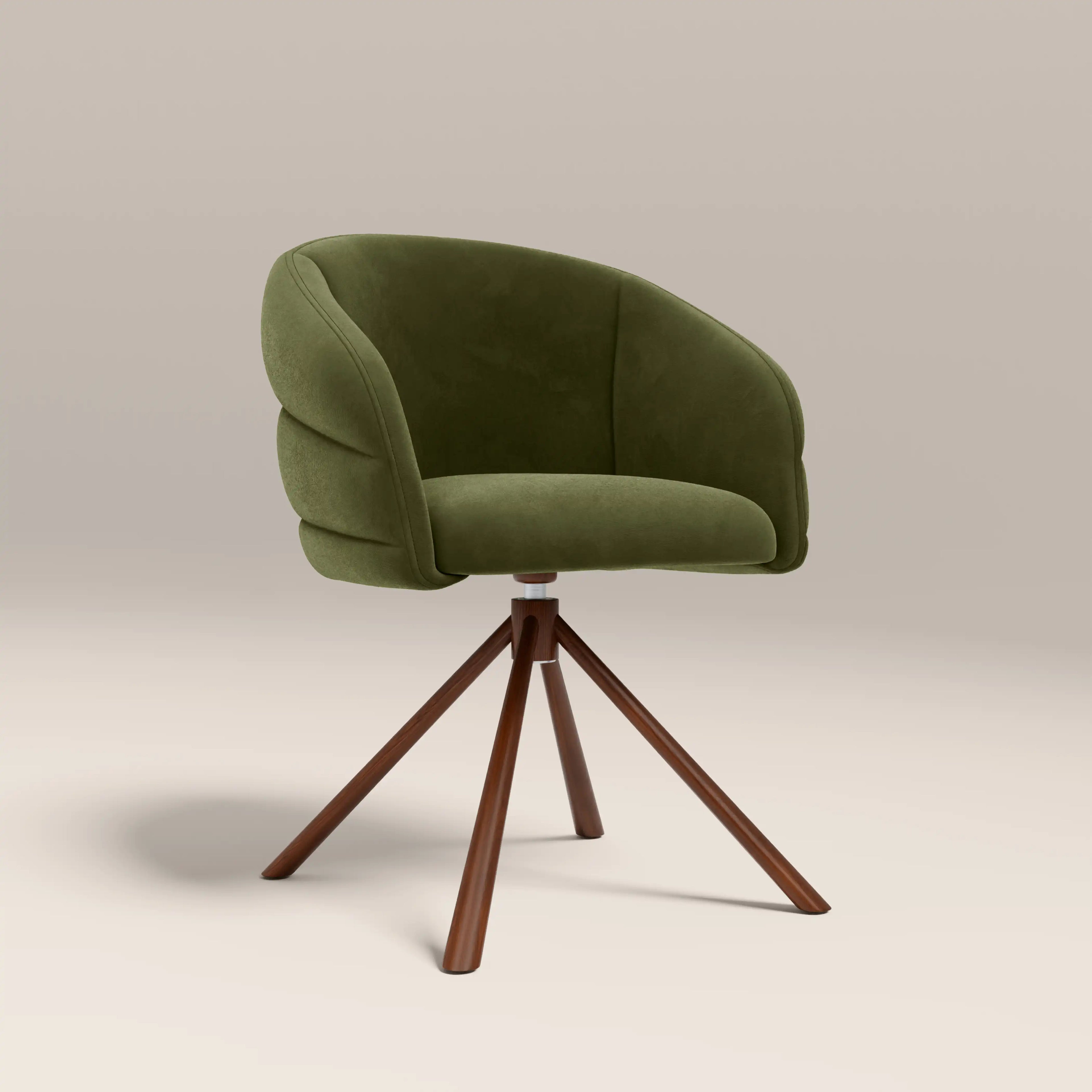 Frankie Swivel Carver Dining Chair | Olive Green Sustainable Velvet & Walnut