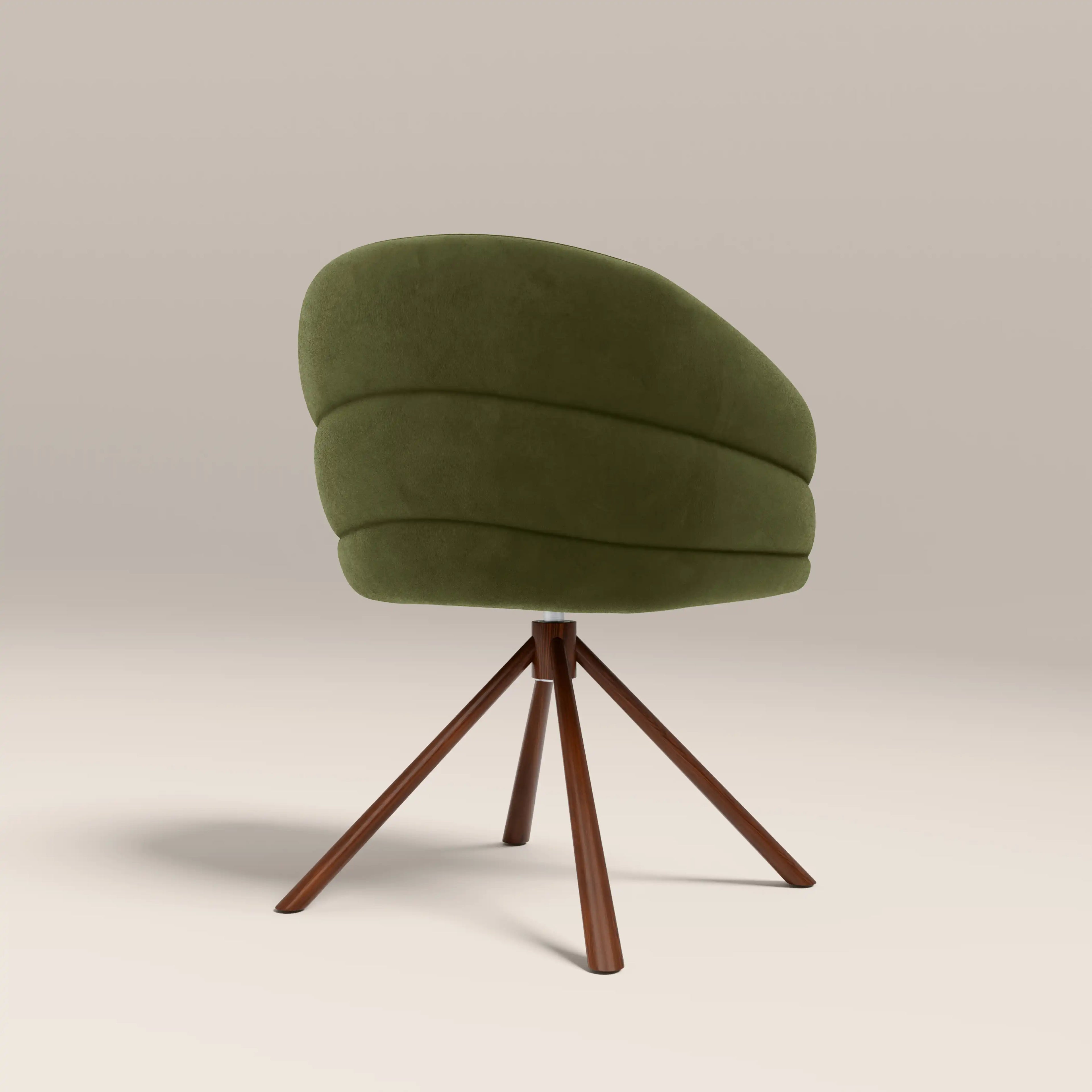 Frankie Swivel Carver Dining Chair | Olive Green Sustainable Velvet & Walnut