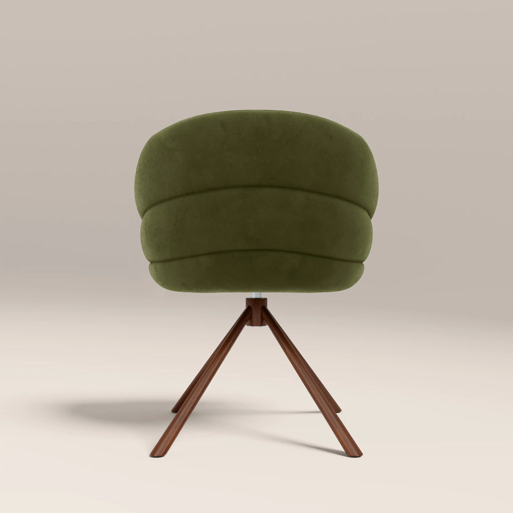 Frankie Swivel Carver Dining Chair | Olive Green Sustainable Velvet & Walnut