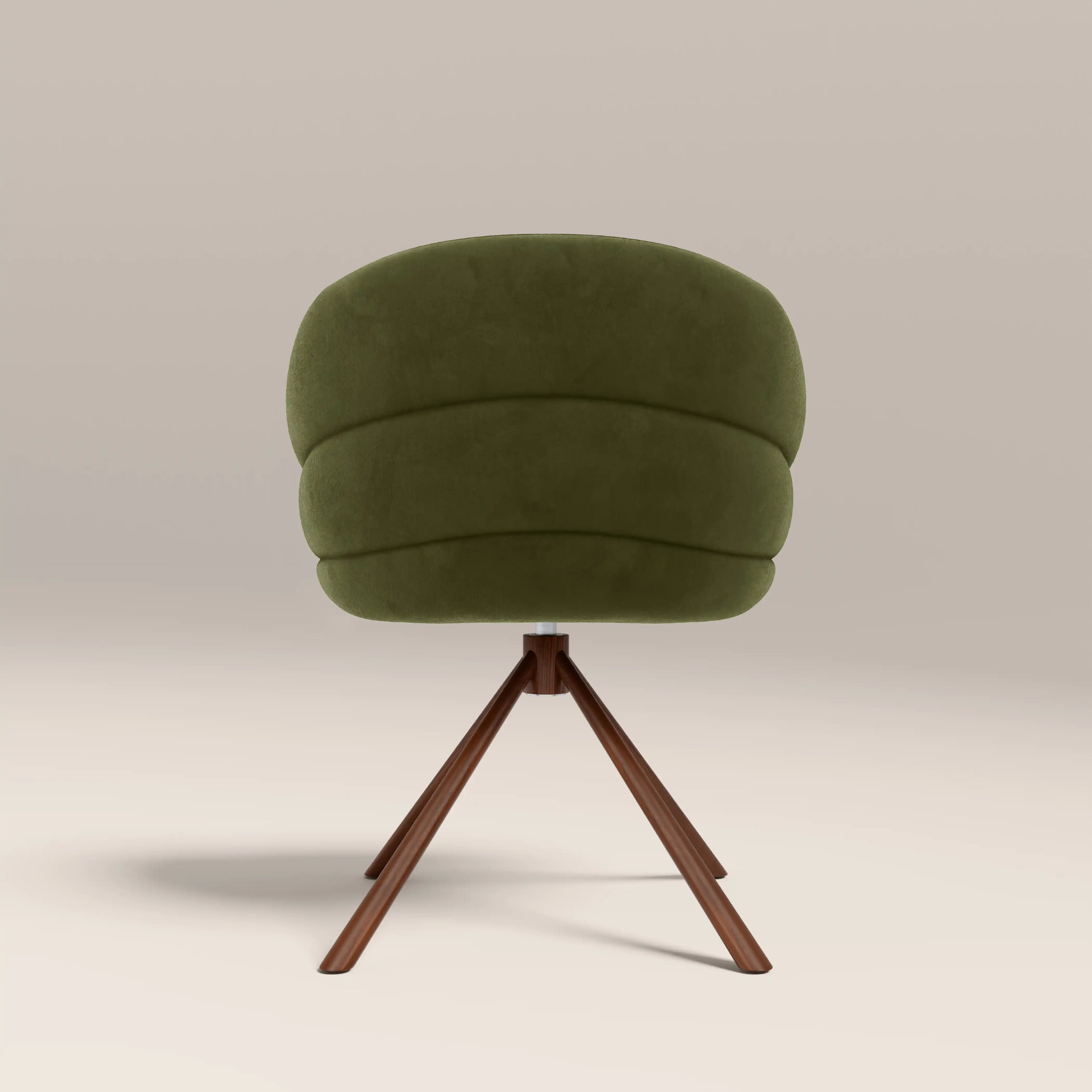 Frankie Swivel Carver Dining Chair | Olive Green Sustainable Velvet & Walnut