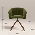 Frankie Swivel Carver Dining Chair | Olive Green Sustainable Velvet & Walnut