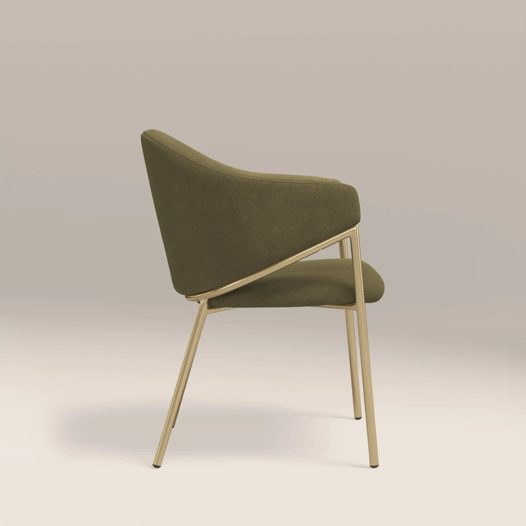 Luca Carver Dining Chair | Moss Green Sustainable Mohair Velvet & Brass