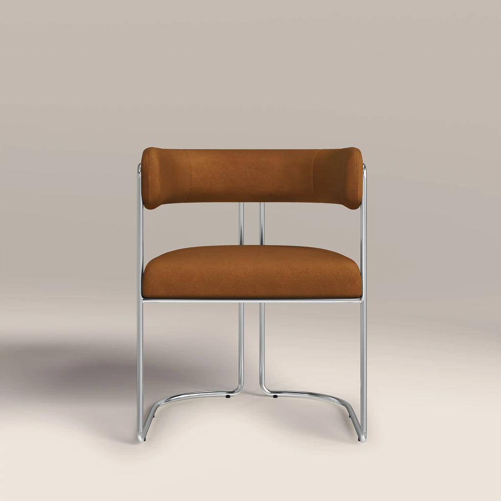 Juliana Carver Dining Chair | Caramel Brown Sustainable Mohair Velvet & Chrome