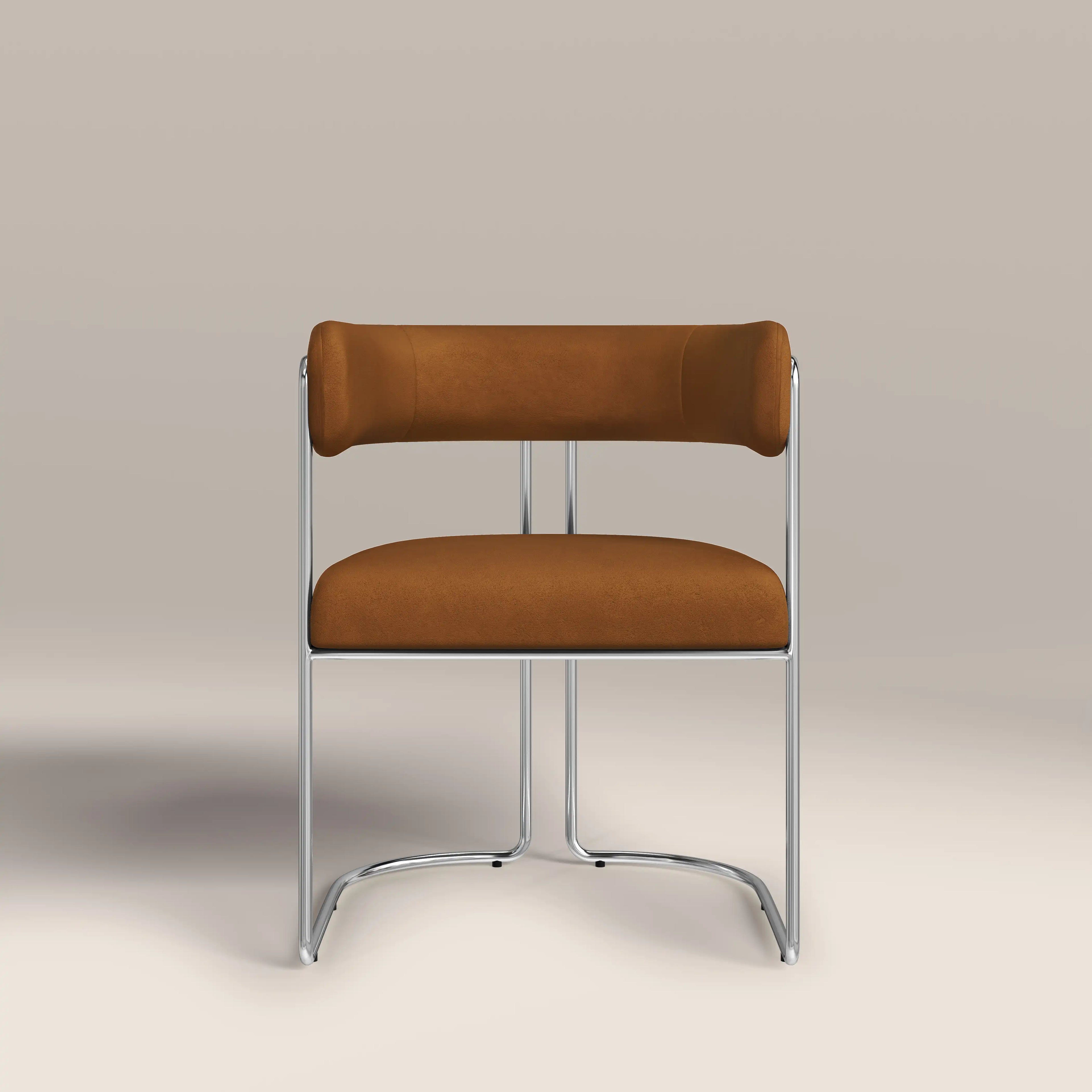 Juliana Carver Dining Chair | Caramel Brown Sustainable Mohair Velvet & Chrome