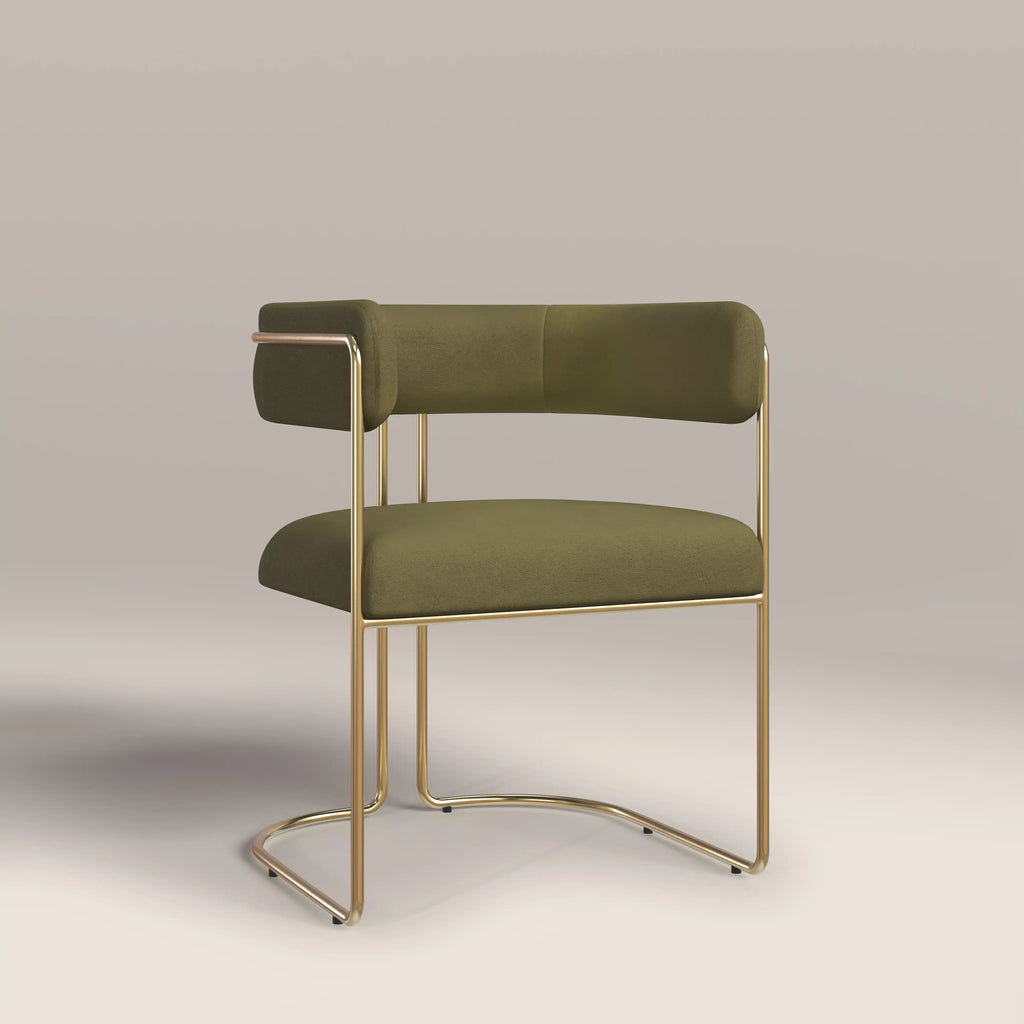 Juliana Carver Dining Chair | Moss Green Sustainable Mohair Velvet & Brass