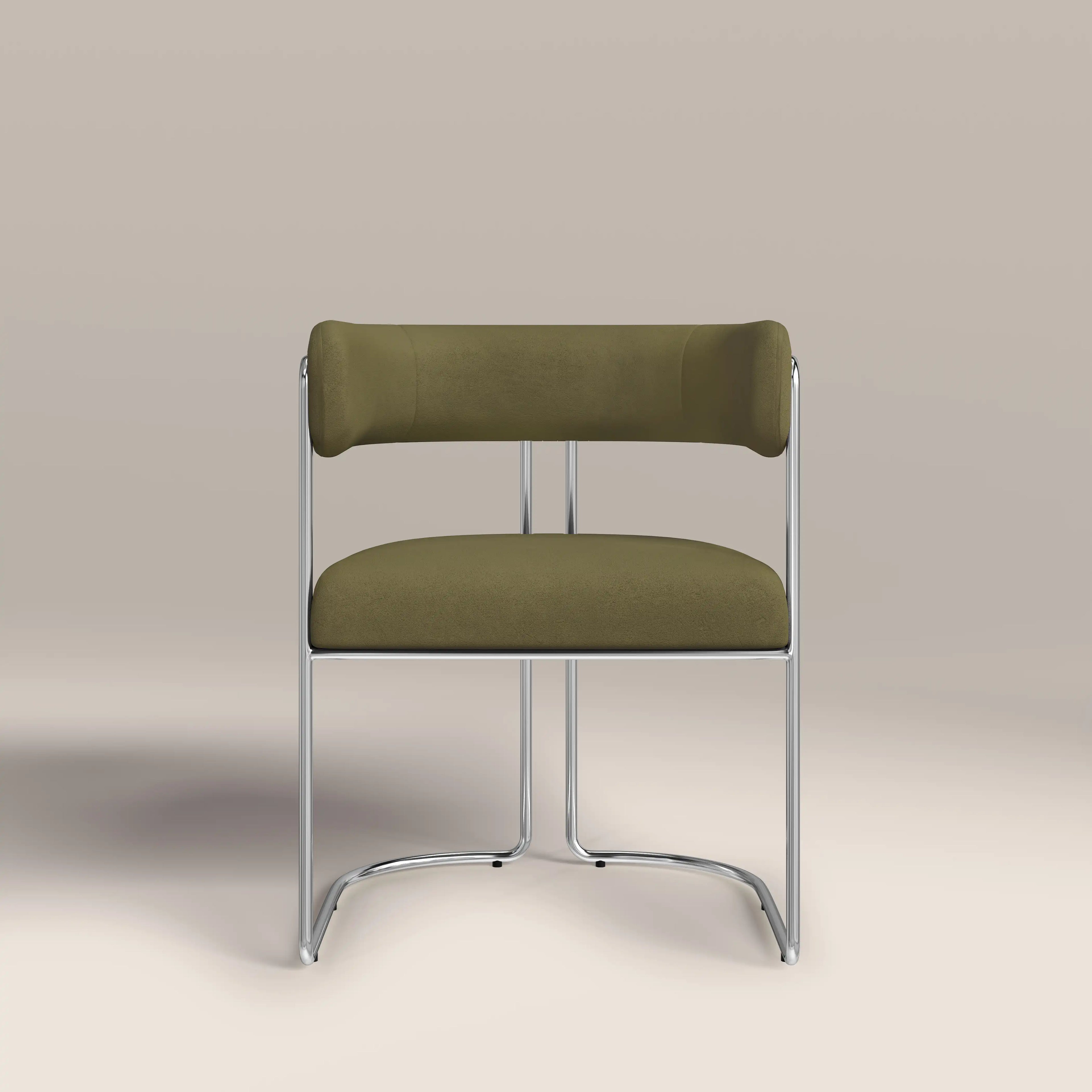 Juliana Carver Dining Chair | Moss Green Sustainable Mohair Velvet & Chrome