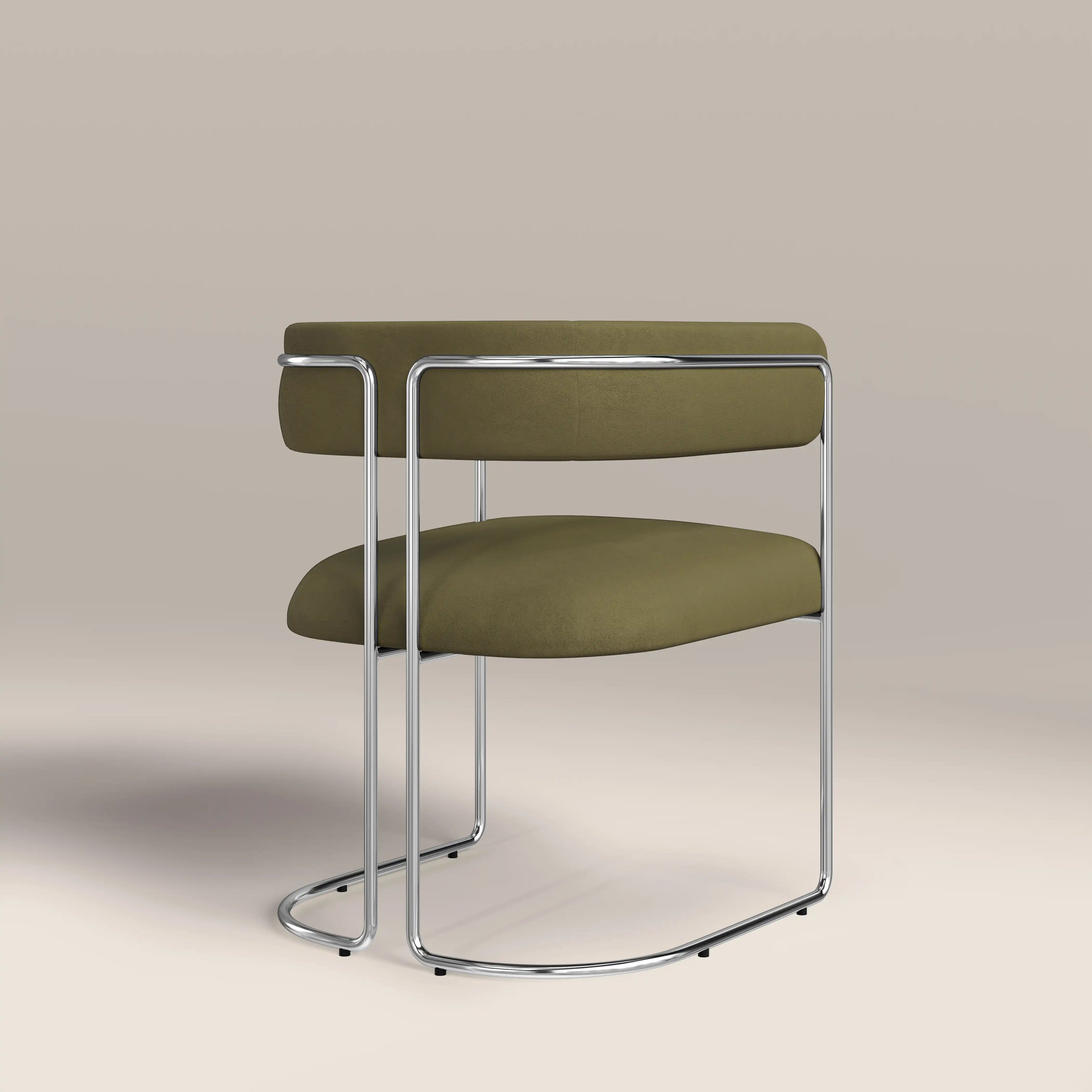 Juliana Carver Dining Chair | Moss Green Sustainable Mohair Velvet & Chrome