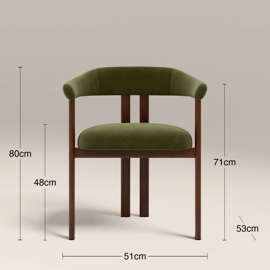 Arbor Carver Dining Chair | Olive Green Sustainable Velvet & Walnut