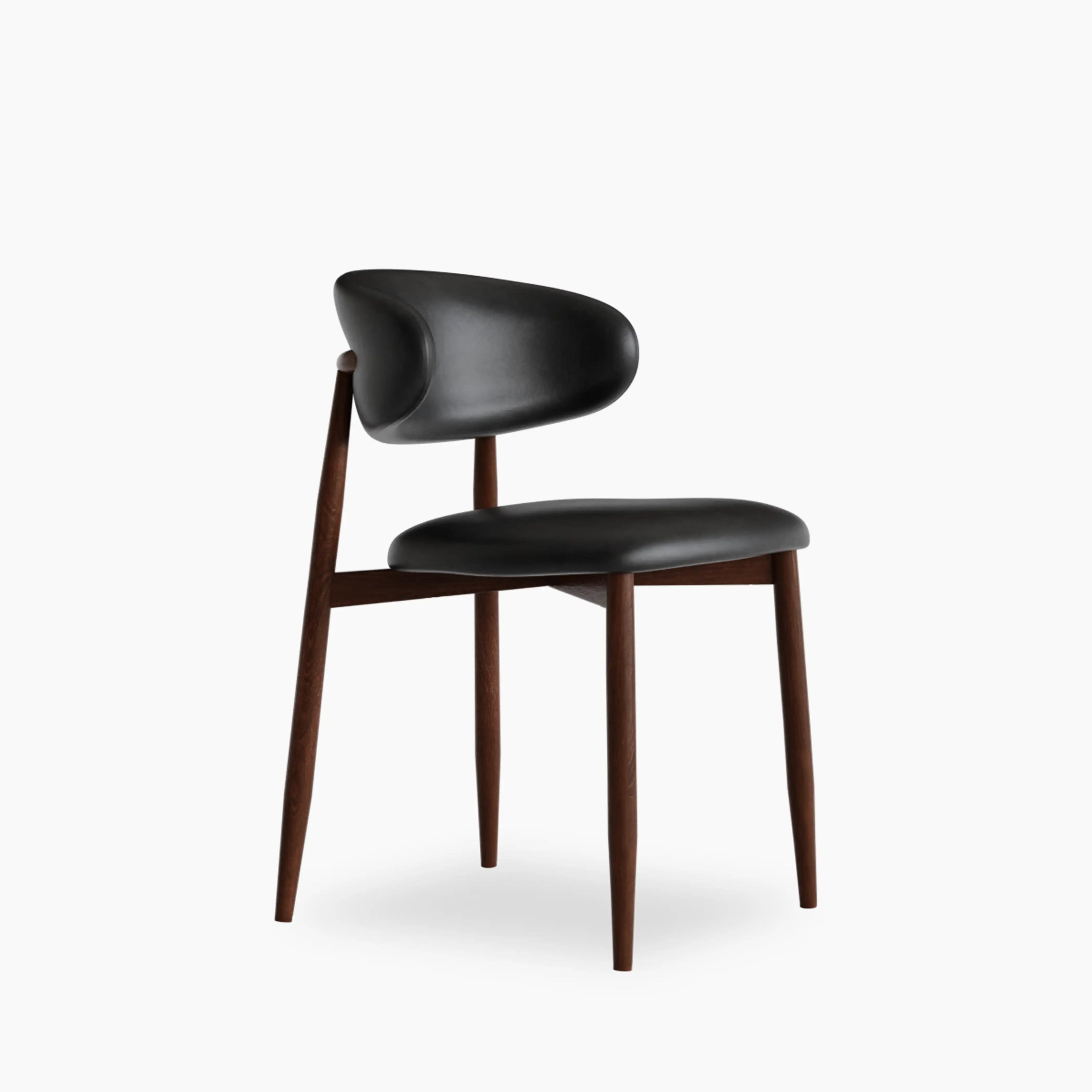 Halston Dining Chair | Vintage Black Faux Leather & Walnut