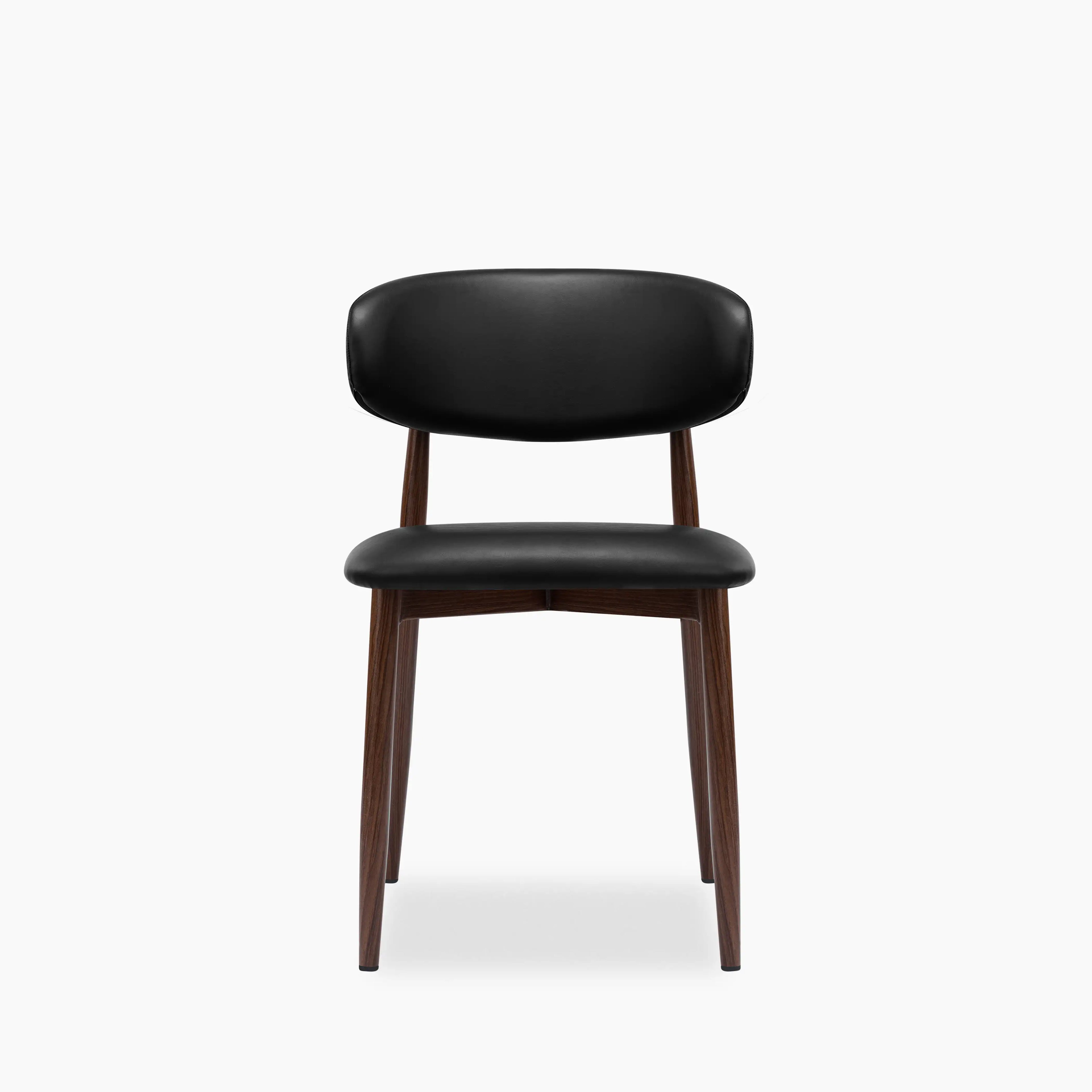 Halston Dining Chair | Vintage Black Faux Leather & Walnut