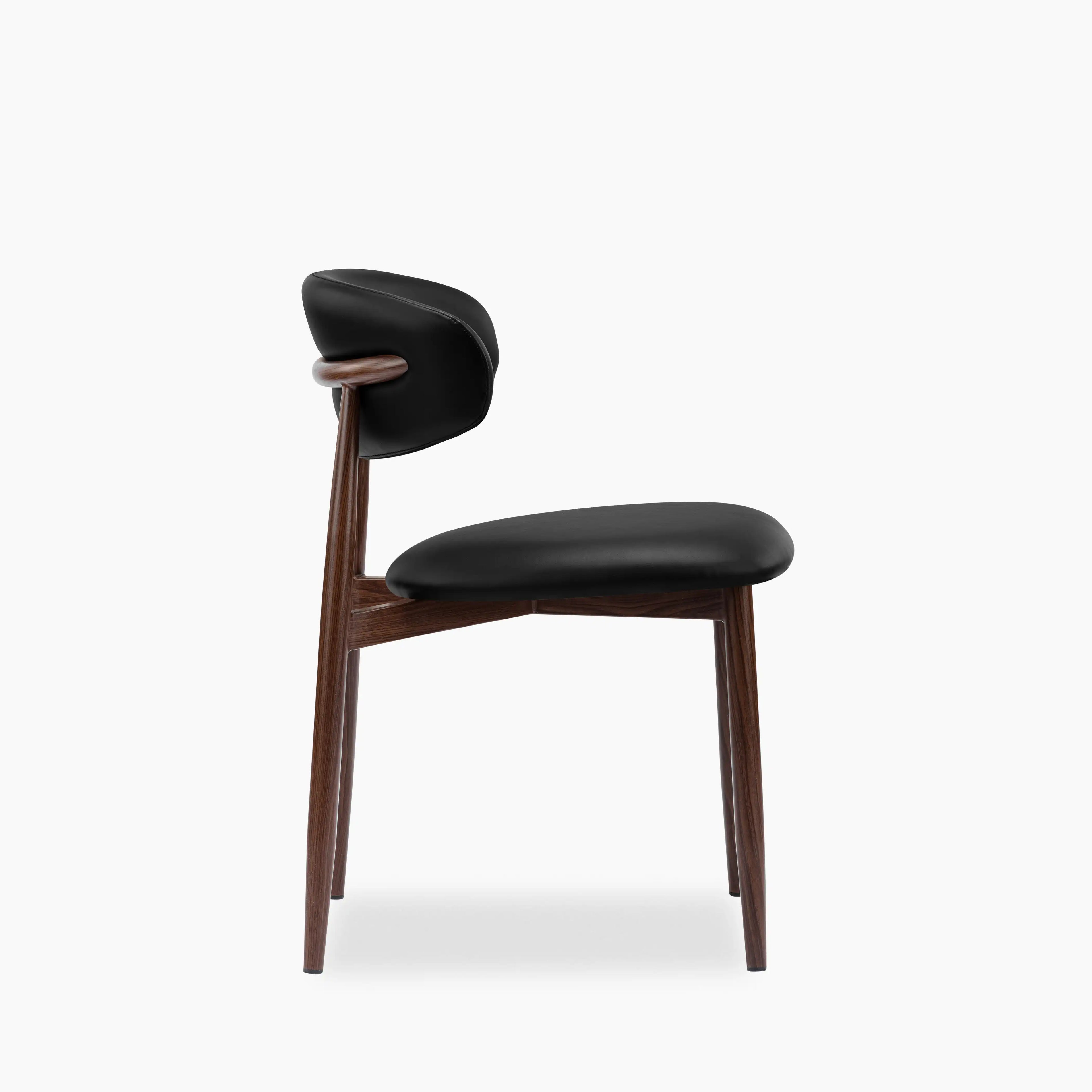 Halston Dining Chair | Vintage Black Faux Leather & Walnut