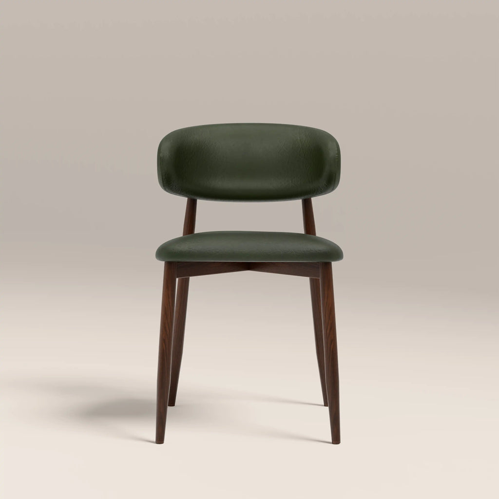 Halston Dining Chair | Vintage Green Faux Leather & Walnut