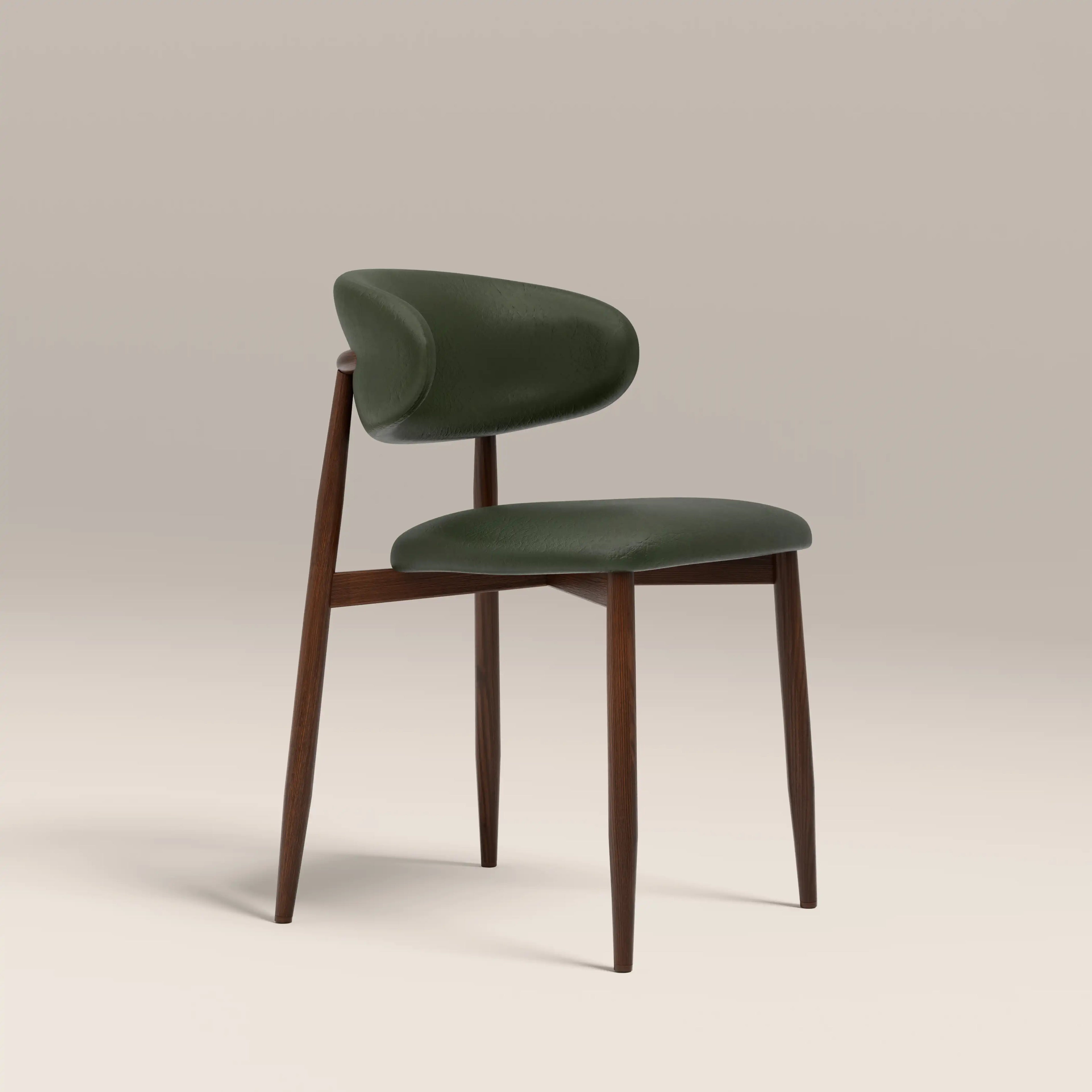 Halston Dining Chair | Vintage Green Faux Leather & Walnut