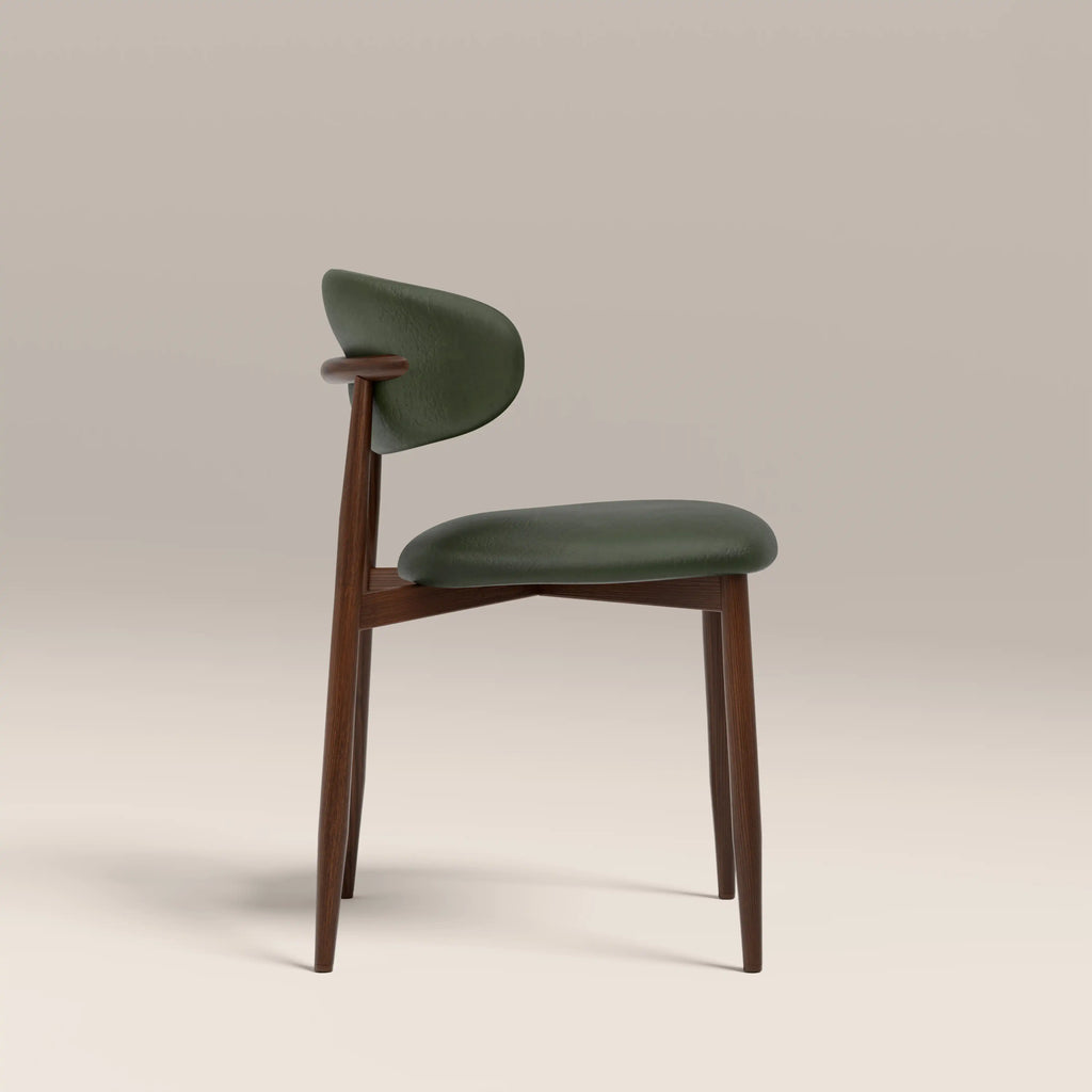 Halston Dining Chair | Vintage Green Faux Leather & Walnut