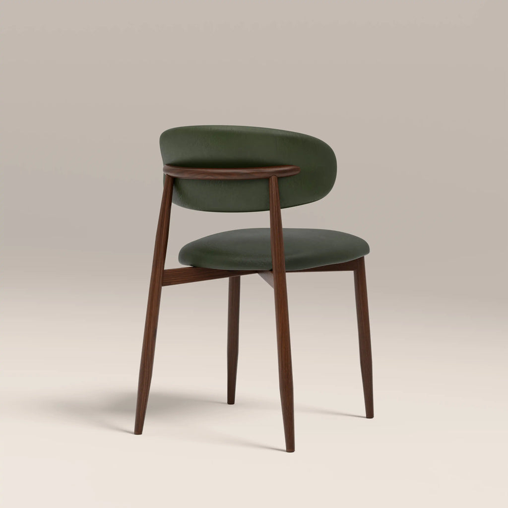 Halston Dining Chair | Vintage Green Faux Leather & Walnut