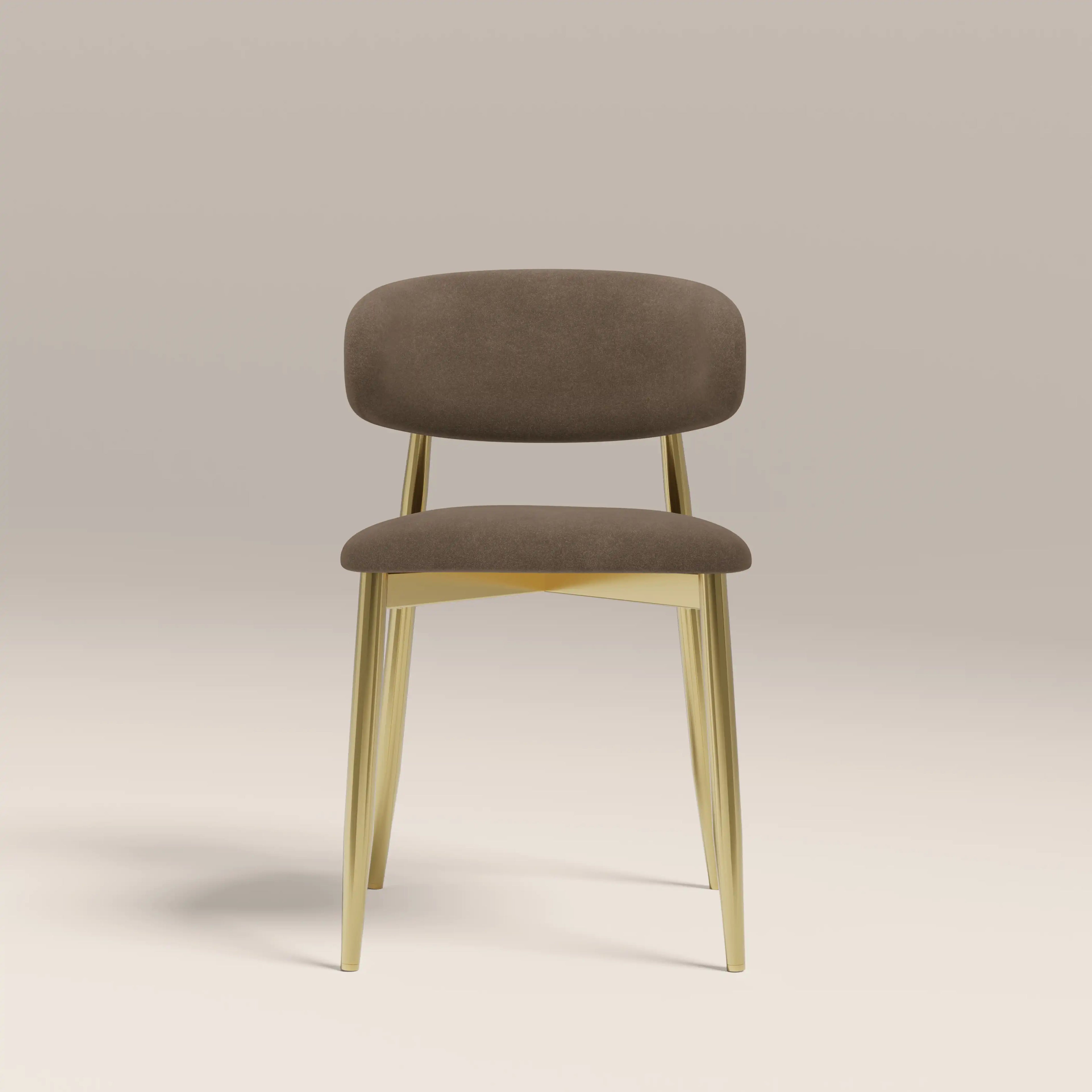 Halston Dining Chair | Truffle Brown Sustainable Mohair Velvet & Brass