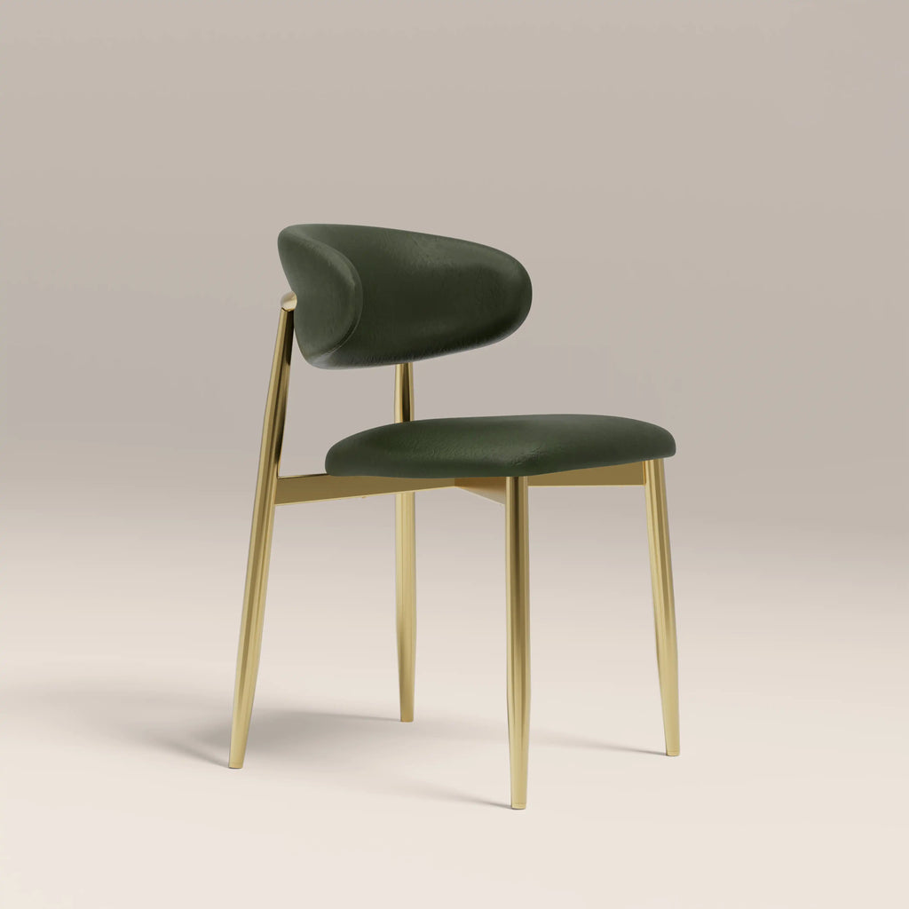 Halston Dining Chair | Vintage Green Faux Leather & Brass