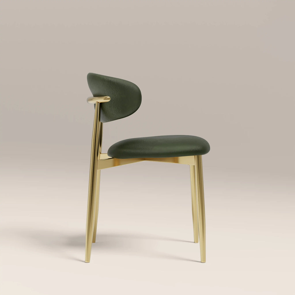 Halston Dining Chair | Vintage Green Faux Leather & Brass