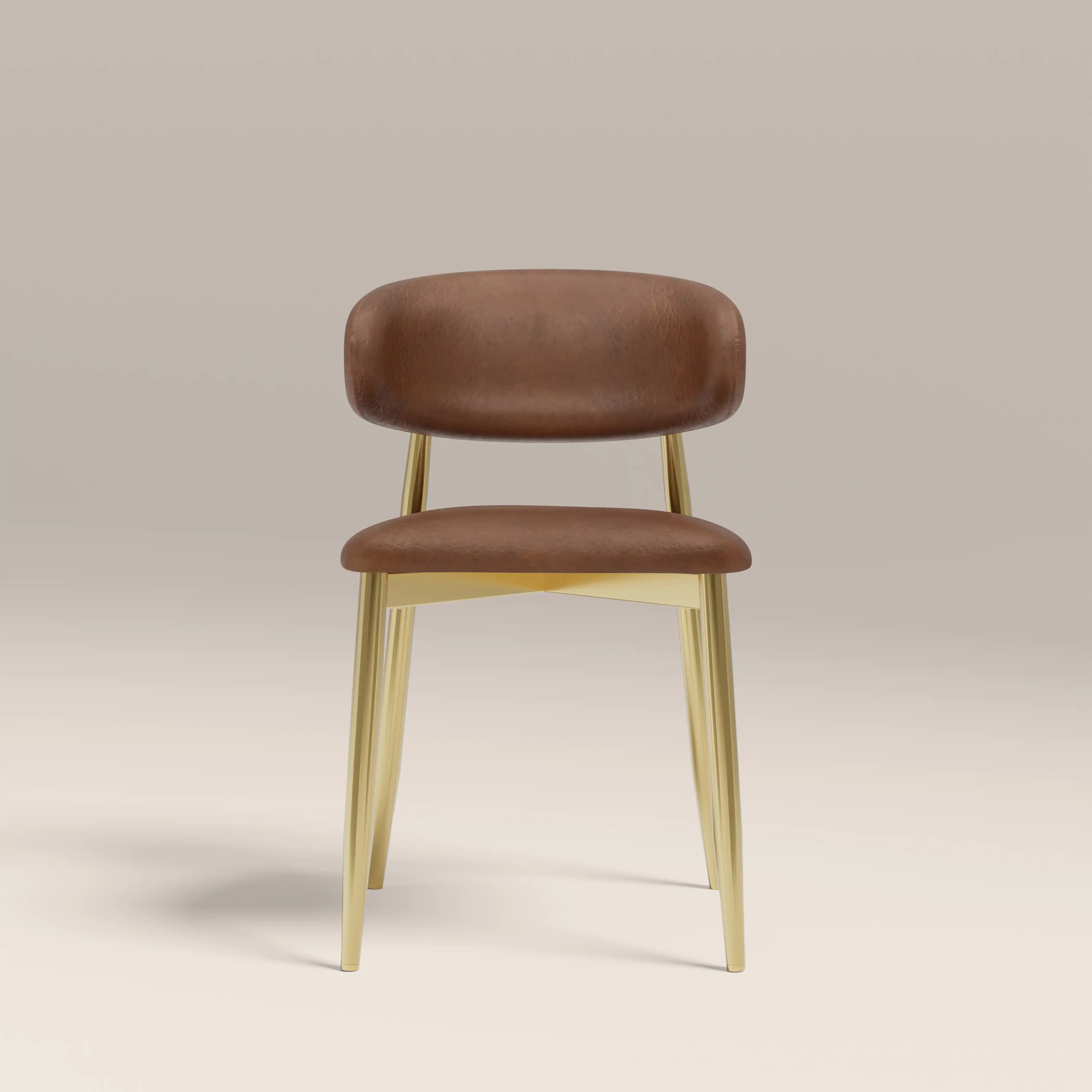 Halston Dining Chair | Vintage Tan Faux Leather & Brass