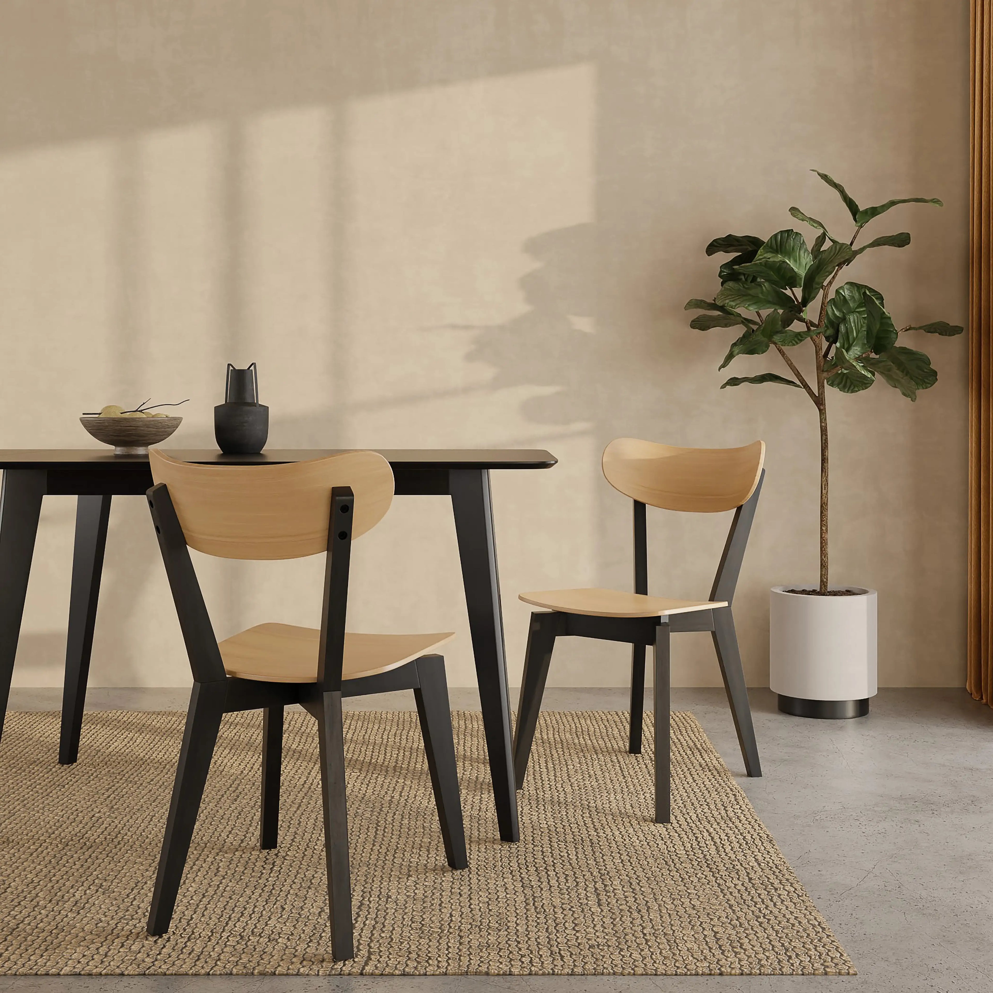 Roxby Wooden Dining Chair | Oak & Black