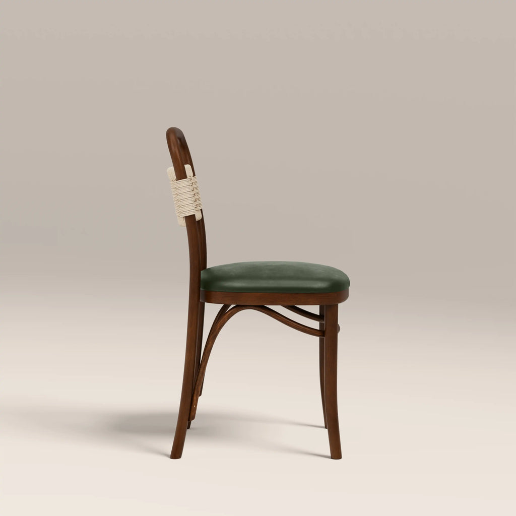 Daisy Wooden Dining Chair  | Vintage Green Faux Leather & Walnut