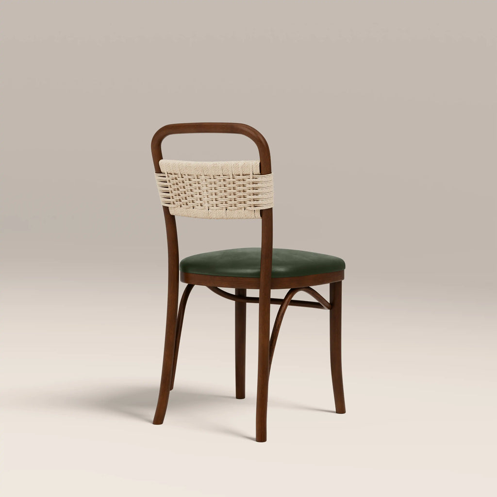 Daisy Wooden Dining Chair  | Vintage Green Faux Leather & Walnut