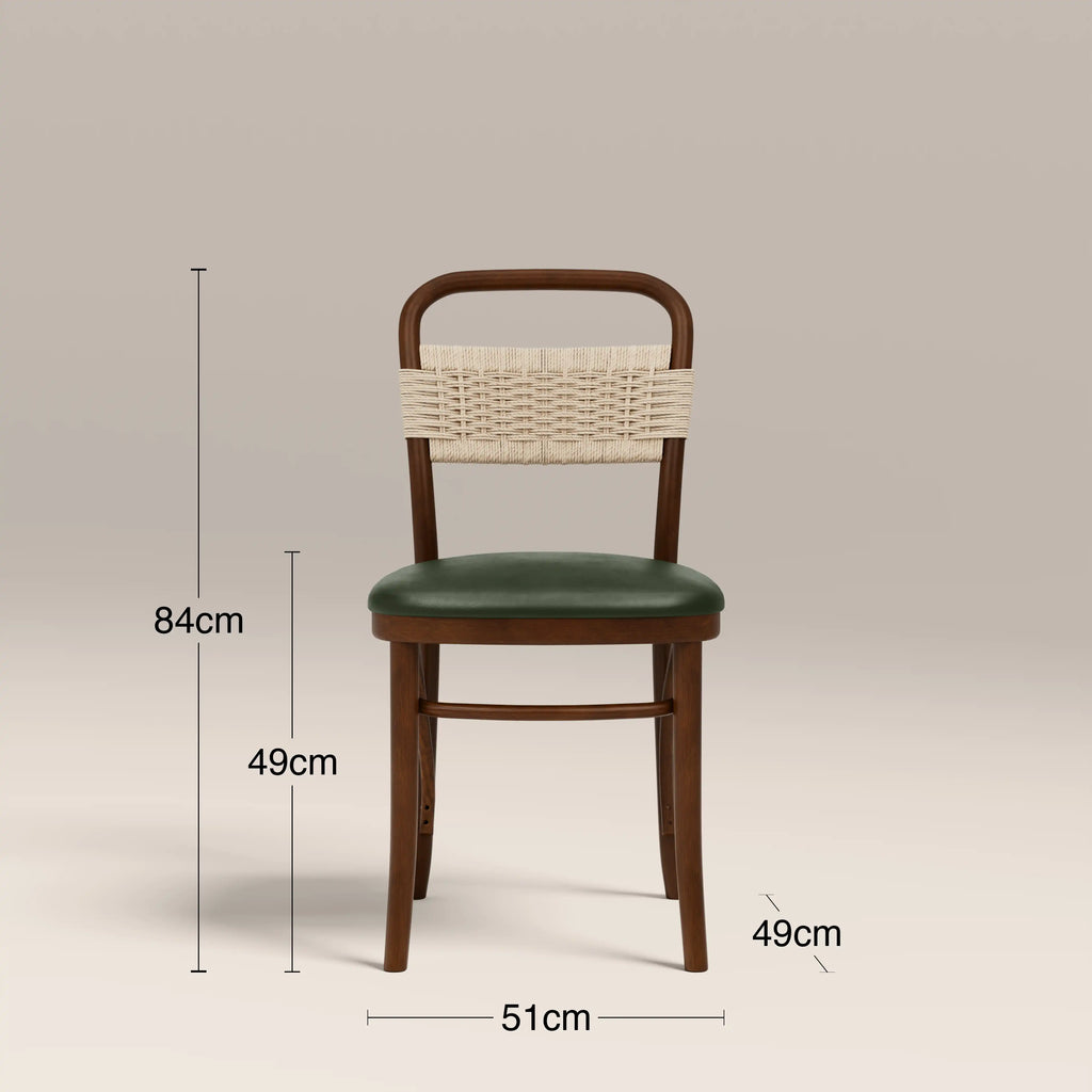 Daisy Wooden Dining Chair  | Vintage Green Faux Leather & Walnut