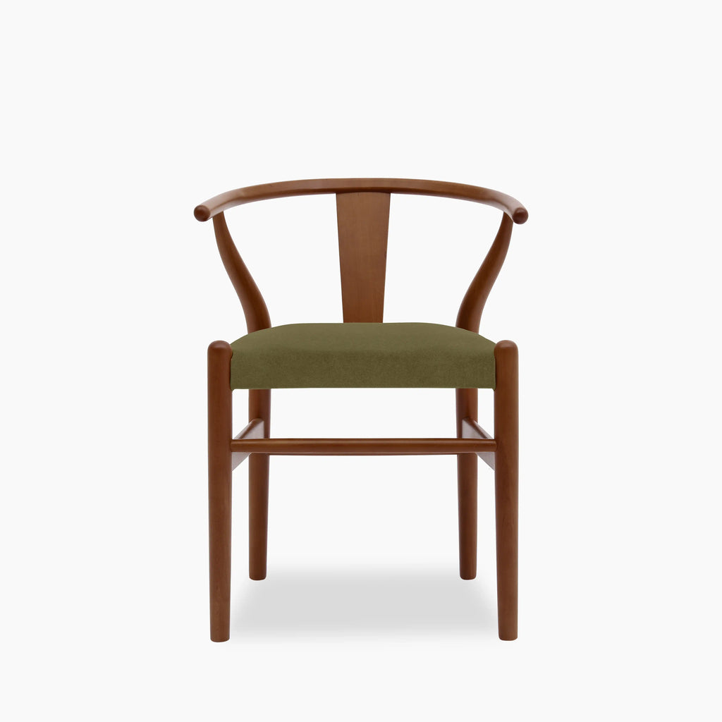Bjorn Wooden Dining Chair | Moss Green Sustainable Mohair Velvet & Walnut