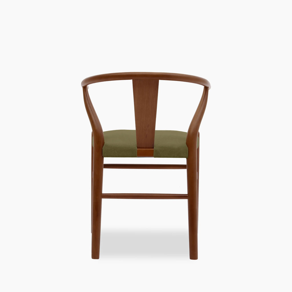 Bjorn Wooden Dining Chair | Moss Green Sustainable Mohair Velvet & Walnut