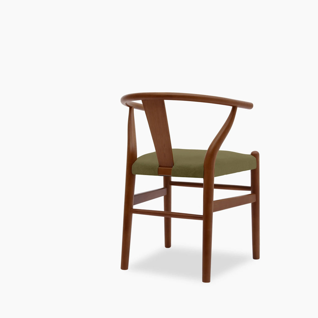 Bjorn Wooden Dining Chair | Moss Green Sustainable Mohair Velvet & Walnut
