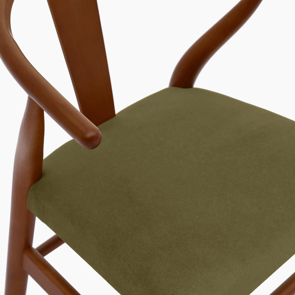 Bjorn Wooden Dining Chair | Moss Green Sustainable Mohair Velvet & Walnut