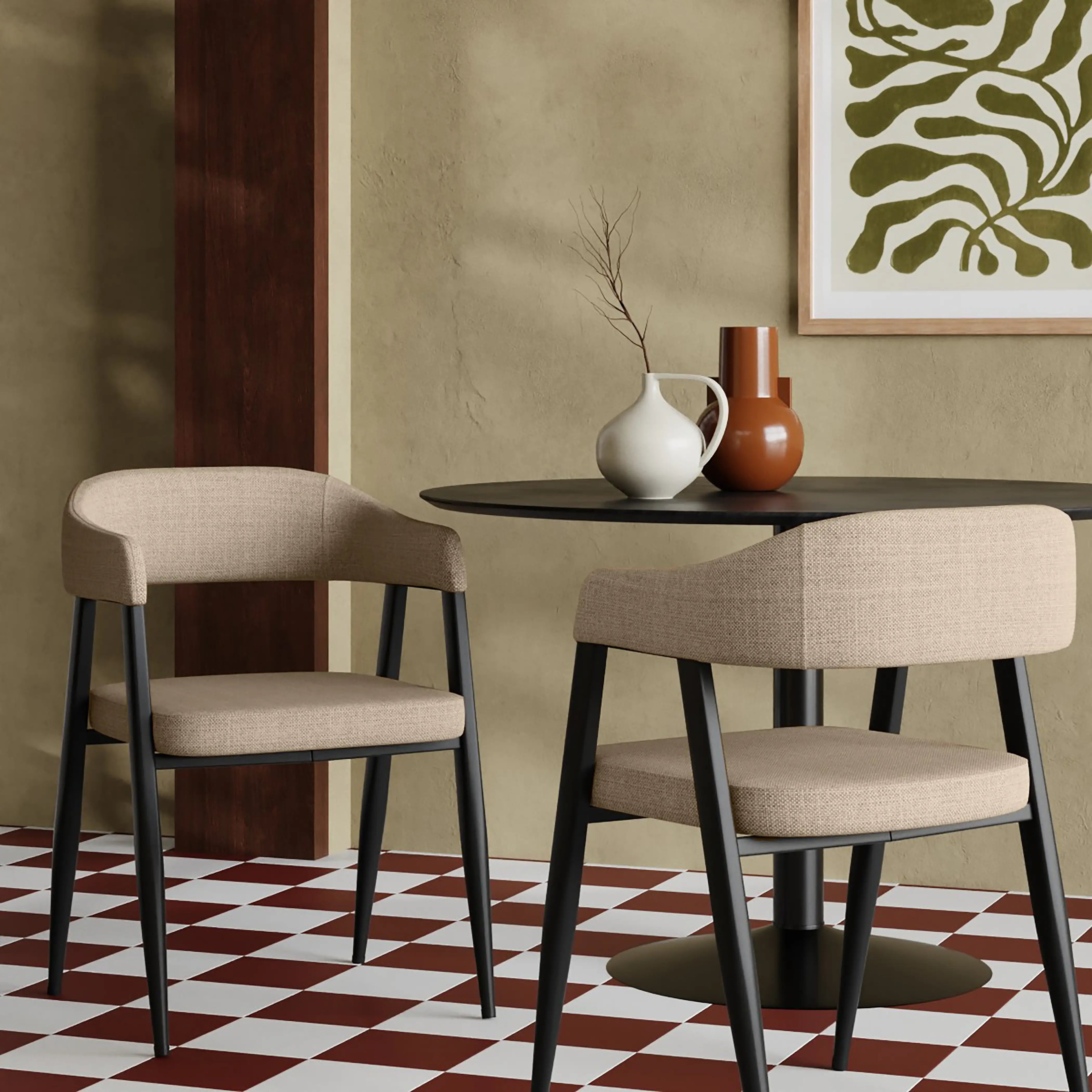 Presley Carver Dining Chair | Latte Sustainable Fabric & Black